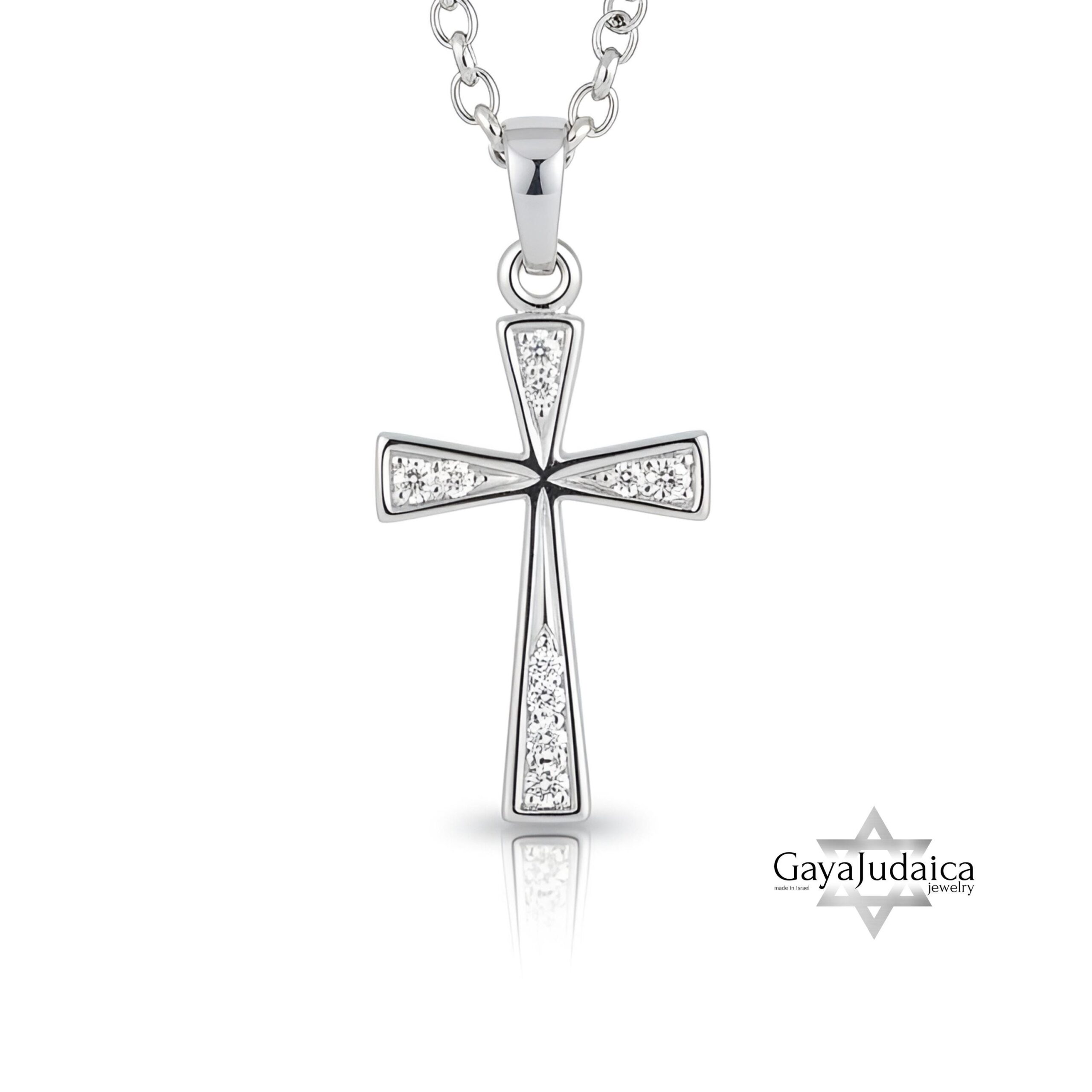 Zirconia Cross Necklace — Sterling Silver or Gold Plated Israeli Jewelry Zirconia Cross Necklace — Sterling Silver or Gold Plated Israeli Jewelry