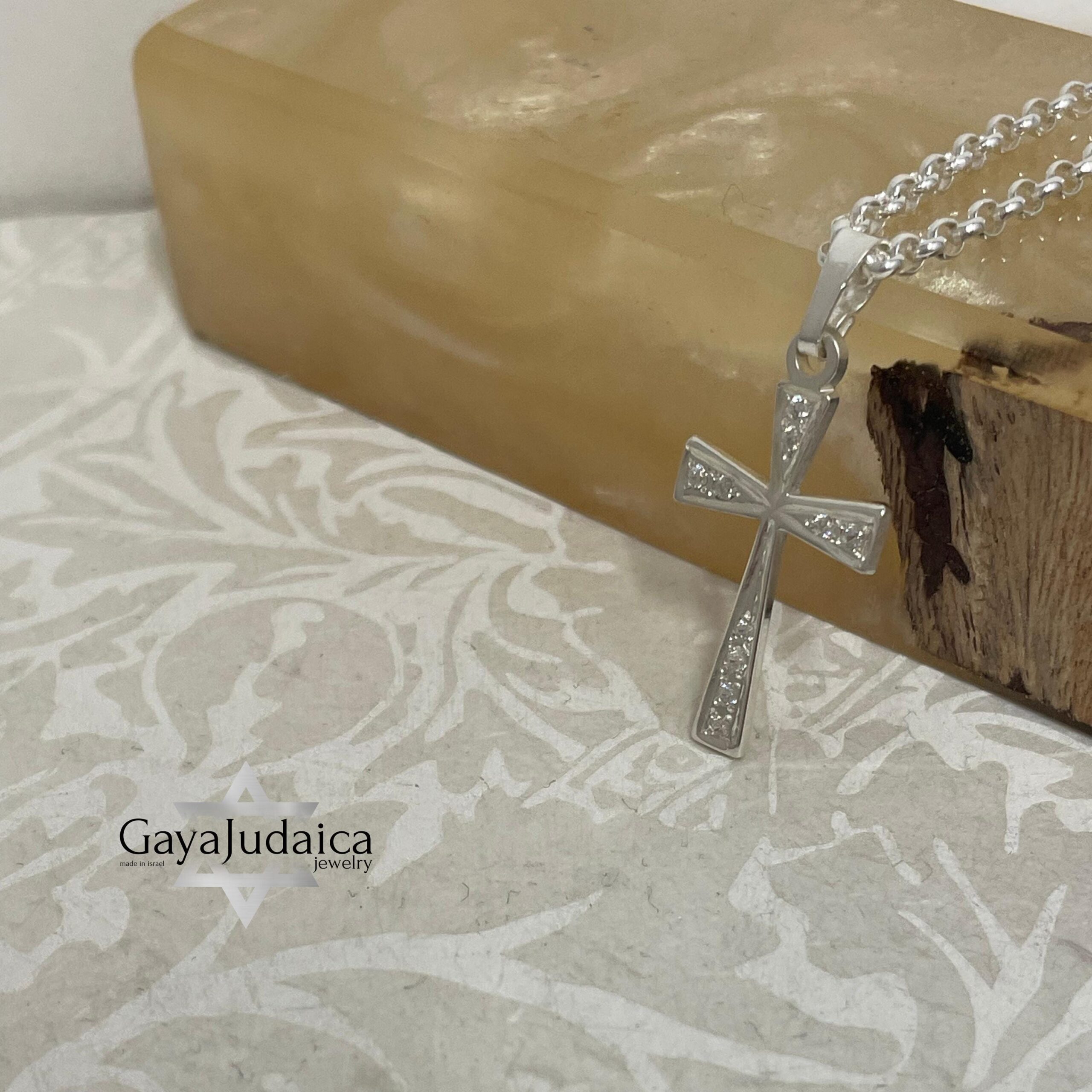 Zirconia Cross Necklace — Sterling Silver or Gold Plated Israeli Jewelry Zirconia Cross Necklace — Sterling Silver or Gold Plated Israeli Jewelry