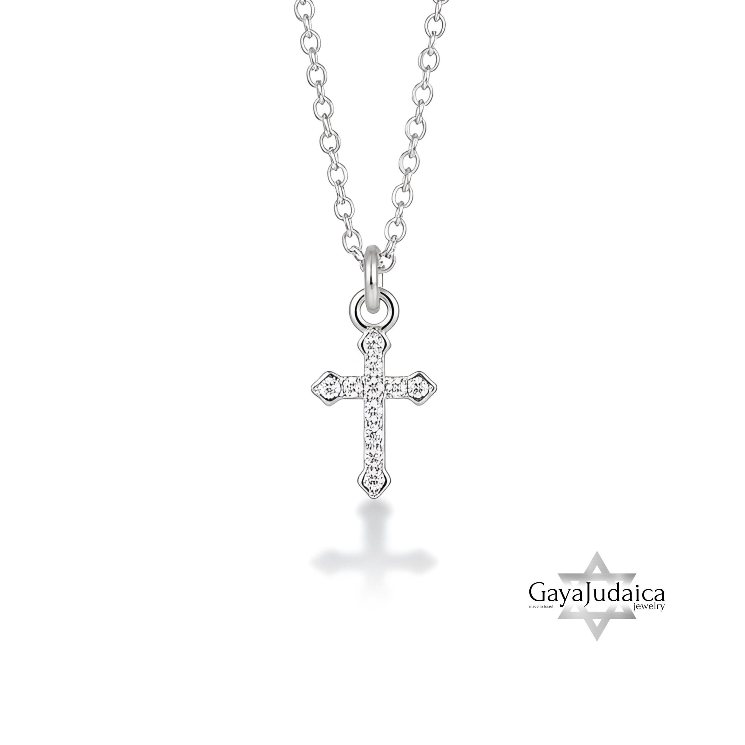 Dainty Zirconia Cross Necklace — Petite Sterling Silver Pendant Dainty Zirconia Cross Necklace — Petite Sterling Silver Pendant