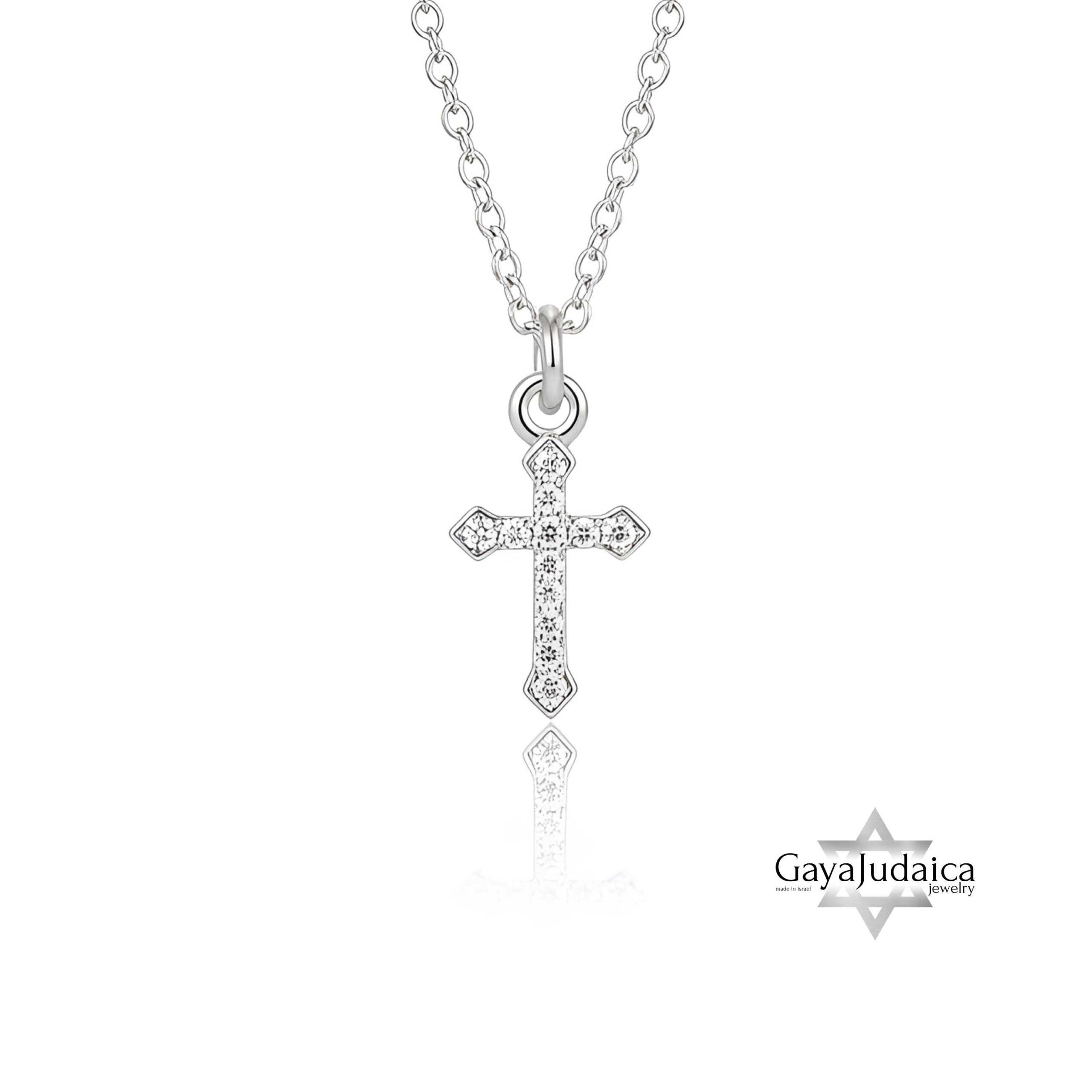 Dainty Zirconia Cross Necklace — Petite Sterling Silver Pendant Dainty Zirconia Cross Necklace — Petite Sterling Silver Pendant