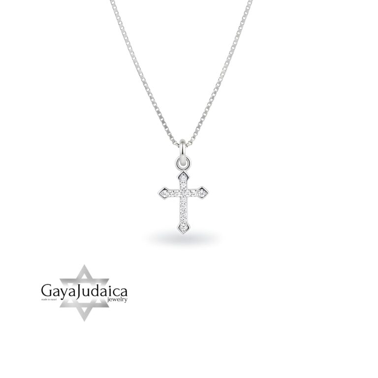 Pavé cubic zirconia cross pendant close-up showing stone detail.