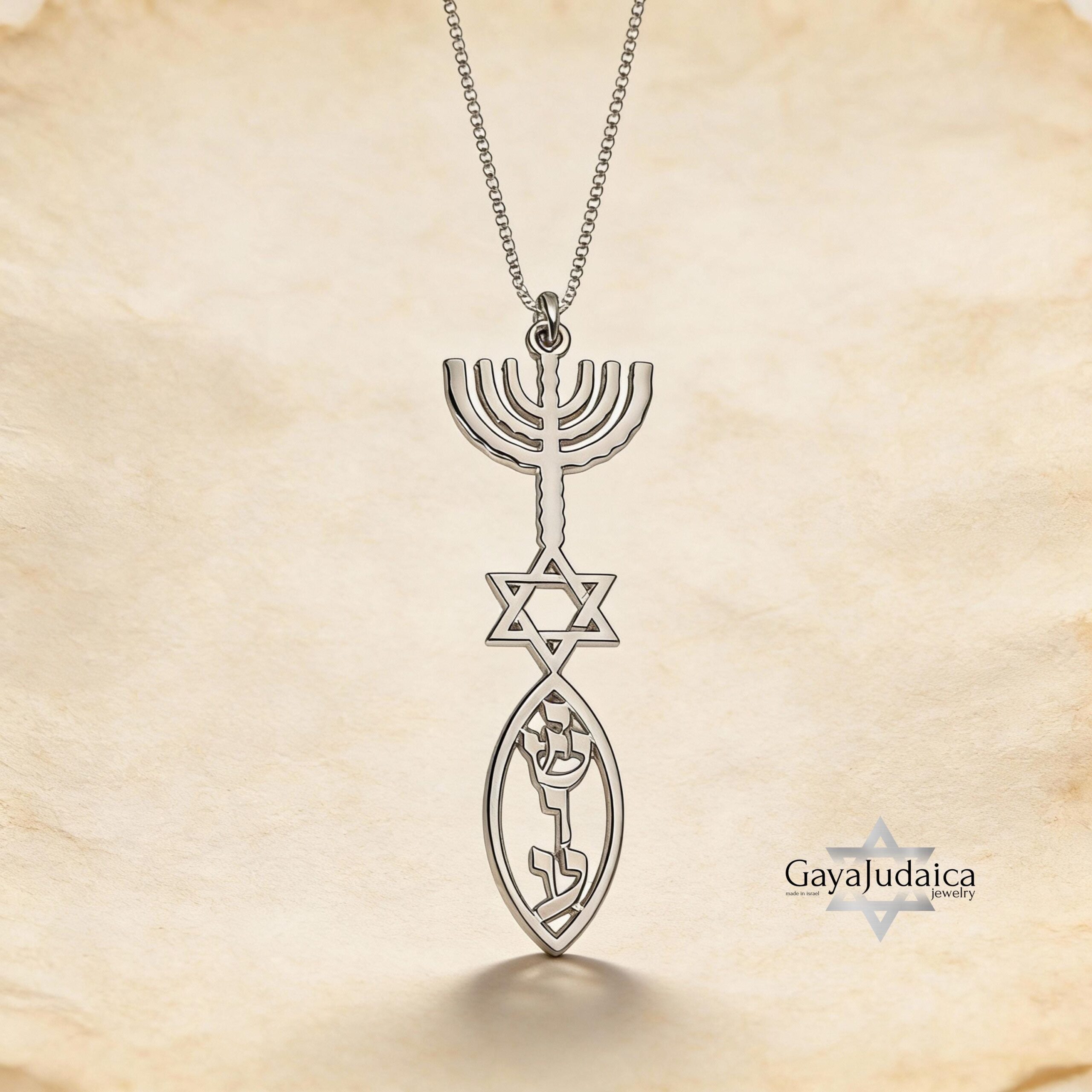 Personalized Hanukkah Menorah Fish Pendant with Star of David Personalized Hanukkah Menorah Fish Pendant with Star of David
