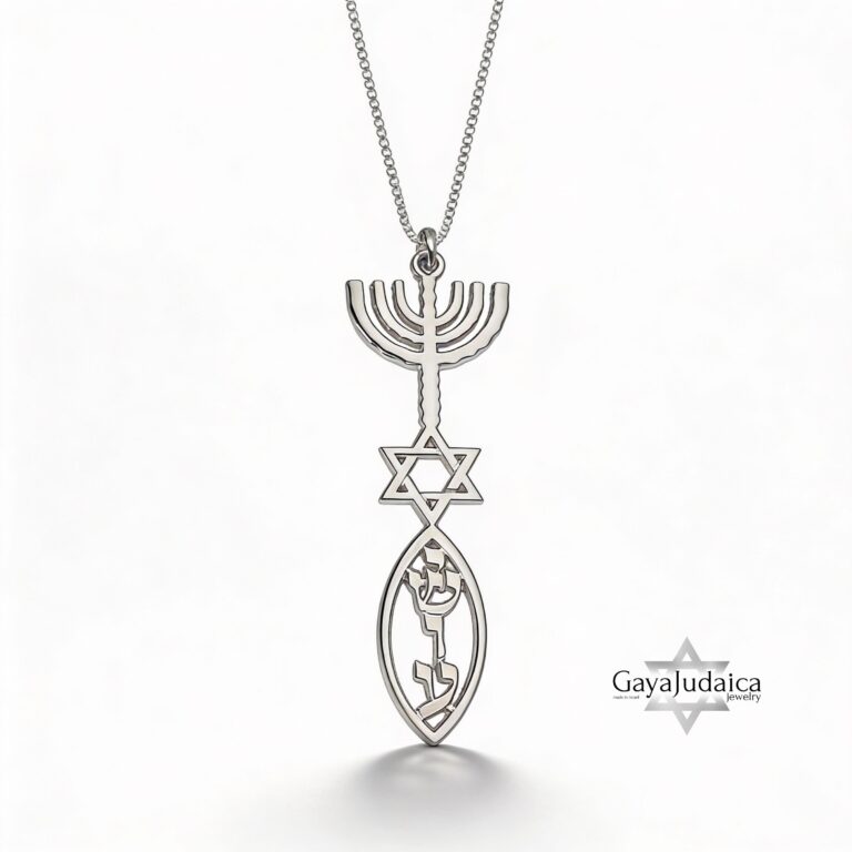 Personalized Hanukkah Menorah Fish Pendant with Star of David — view 2