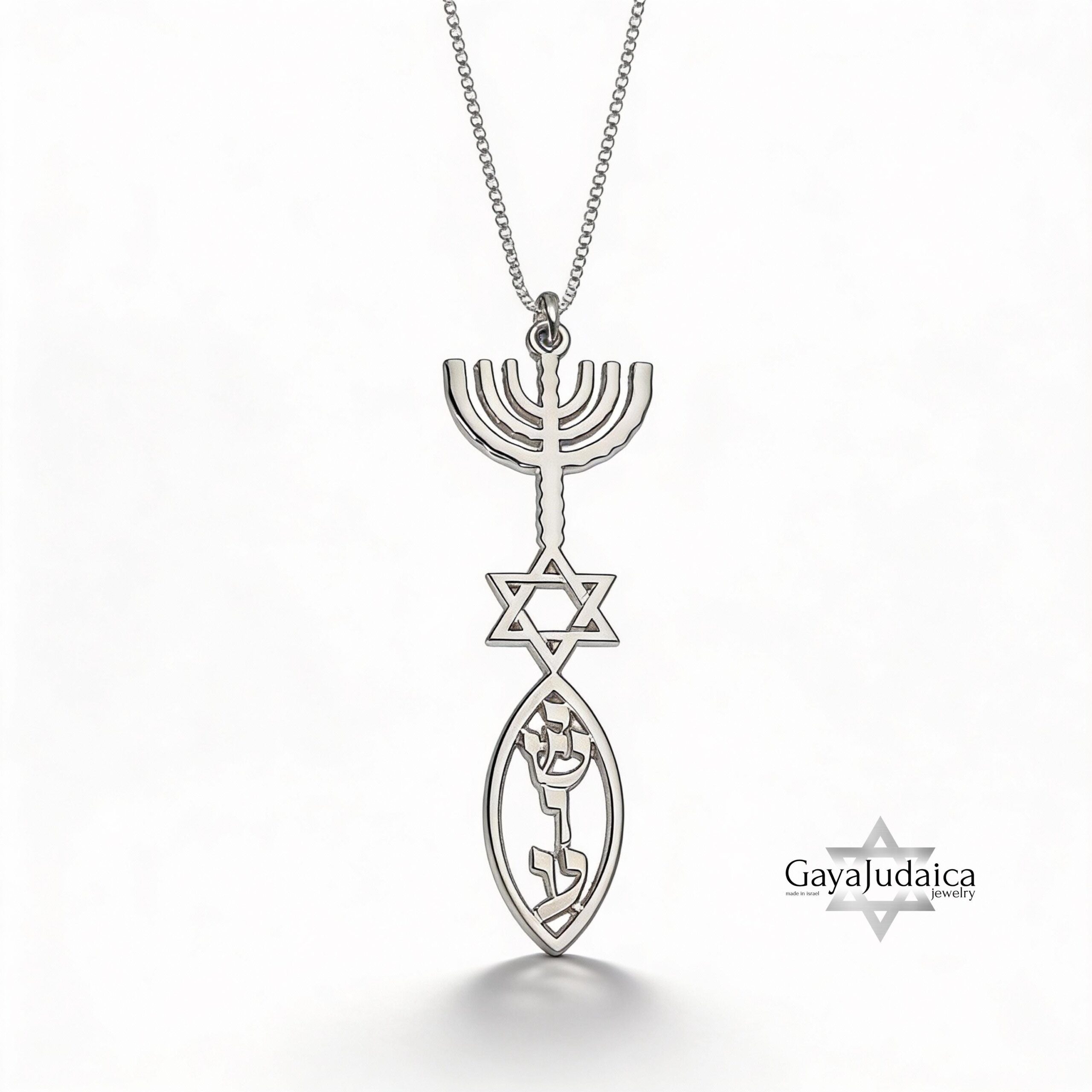 Personalized Hanukkah Menorah Fish Pendant with Star of David Personalized Hanukkah Menorah Fish Pendant with Star of David