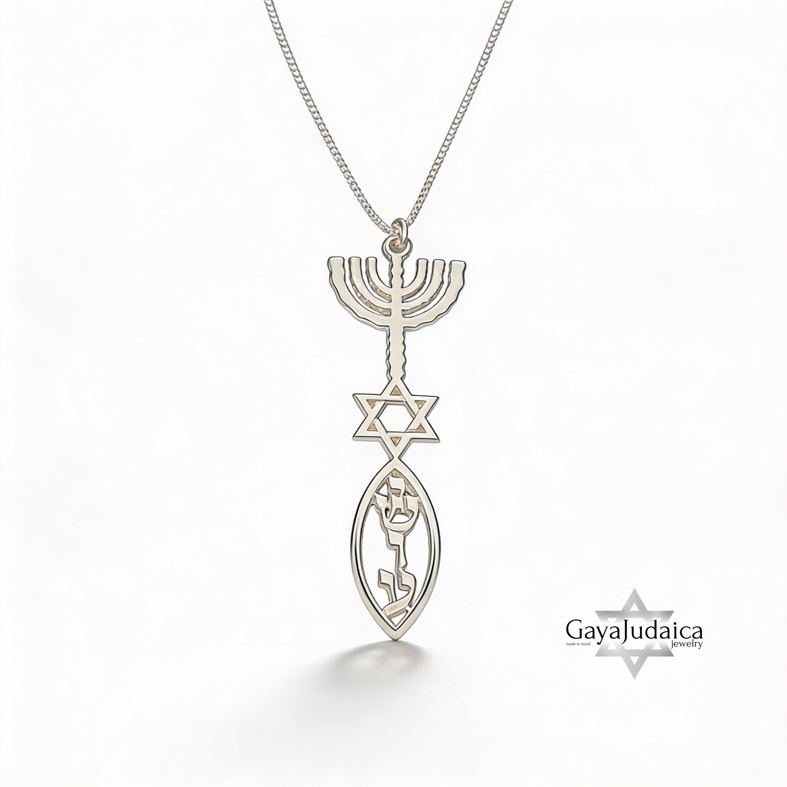 Personalized Hanukkah Menorah Fish Pendant with Star of David Personalized Hanukkah Menorah Fish Pendant with Star of David
