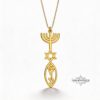 Personalized Hanukkah Menorah Fish Pendant with Star of David — view 4