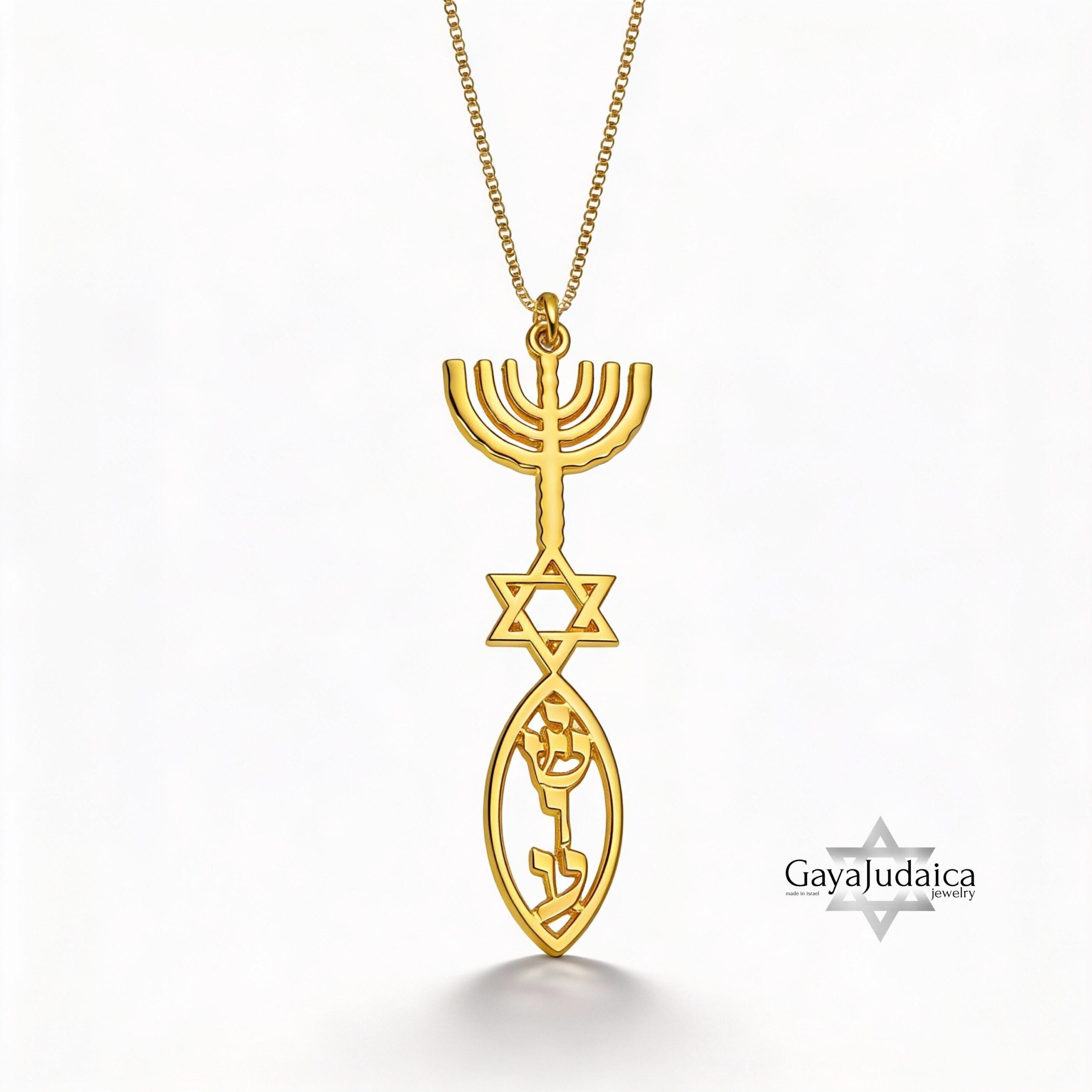 Personalized Hanukkah Menorah Fish Pendant with Star of David Personalized Hanukkah Menorah Fish Pendant with Star of David