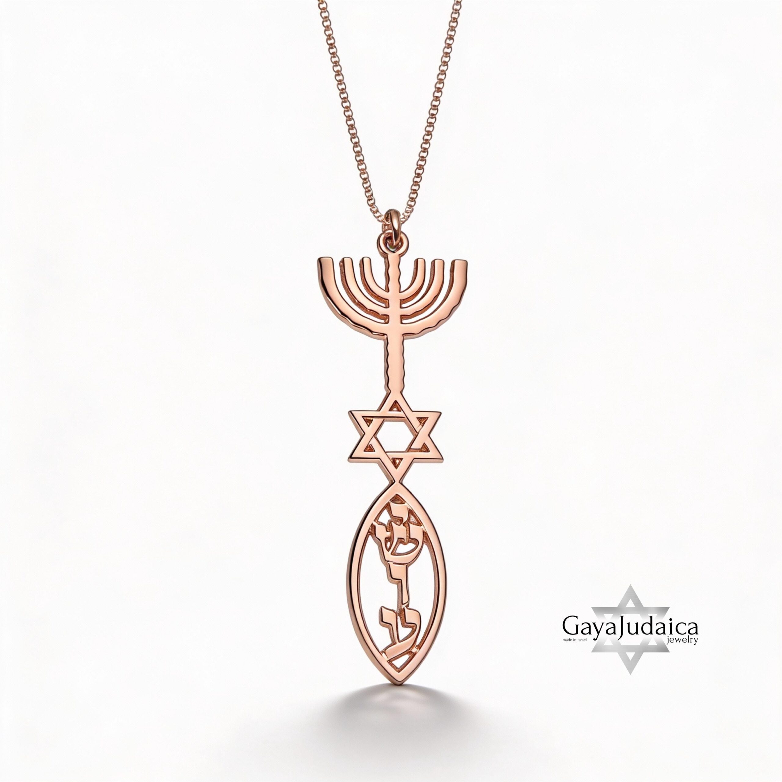 Personalized Hanukkah Menorah Fish Pendant with Star of David Personalized Hanukkah Menorah Fish Pendant with Star of David