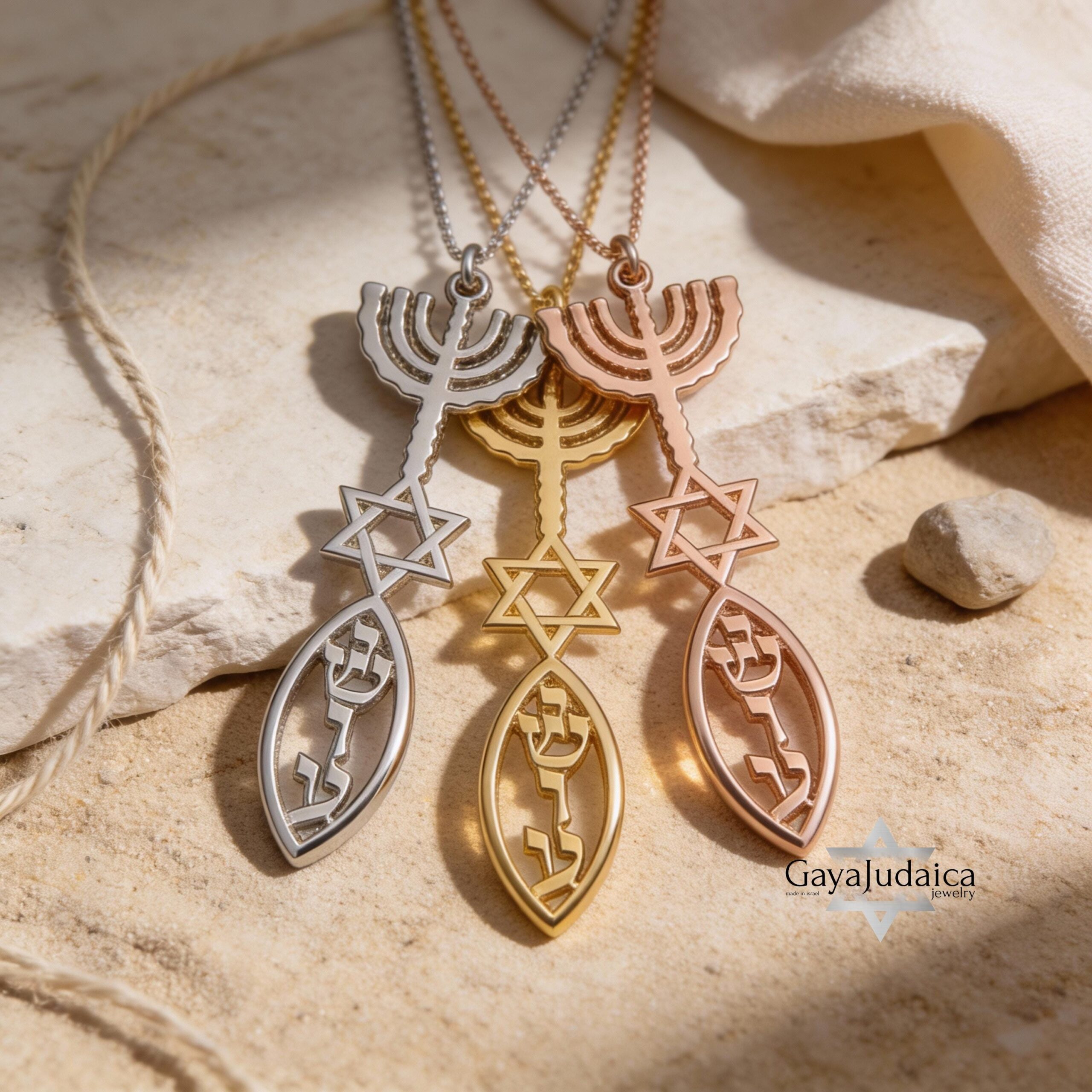 Personalized Hanukkah Menorah Fish Pendant with Star of David Personalized Hanukkah Menorah Fish Pendant with Star of David