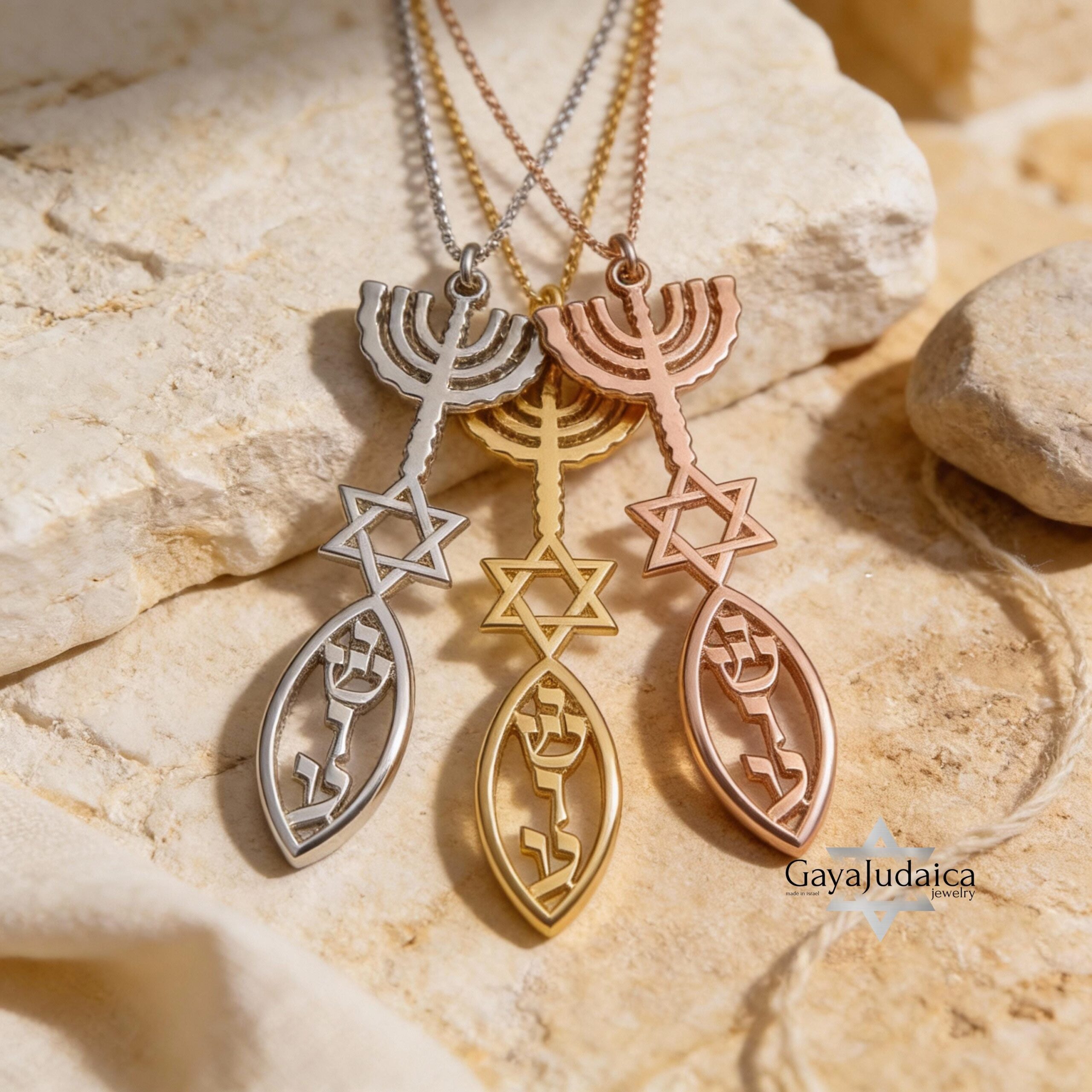 Personalized Hanukkah Menorah Fish Pendant with Star of David Personalized Hanukkah Menorah Fish Pendant with Star of David