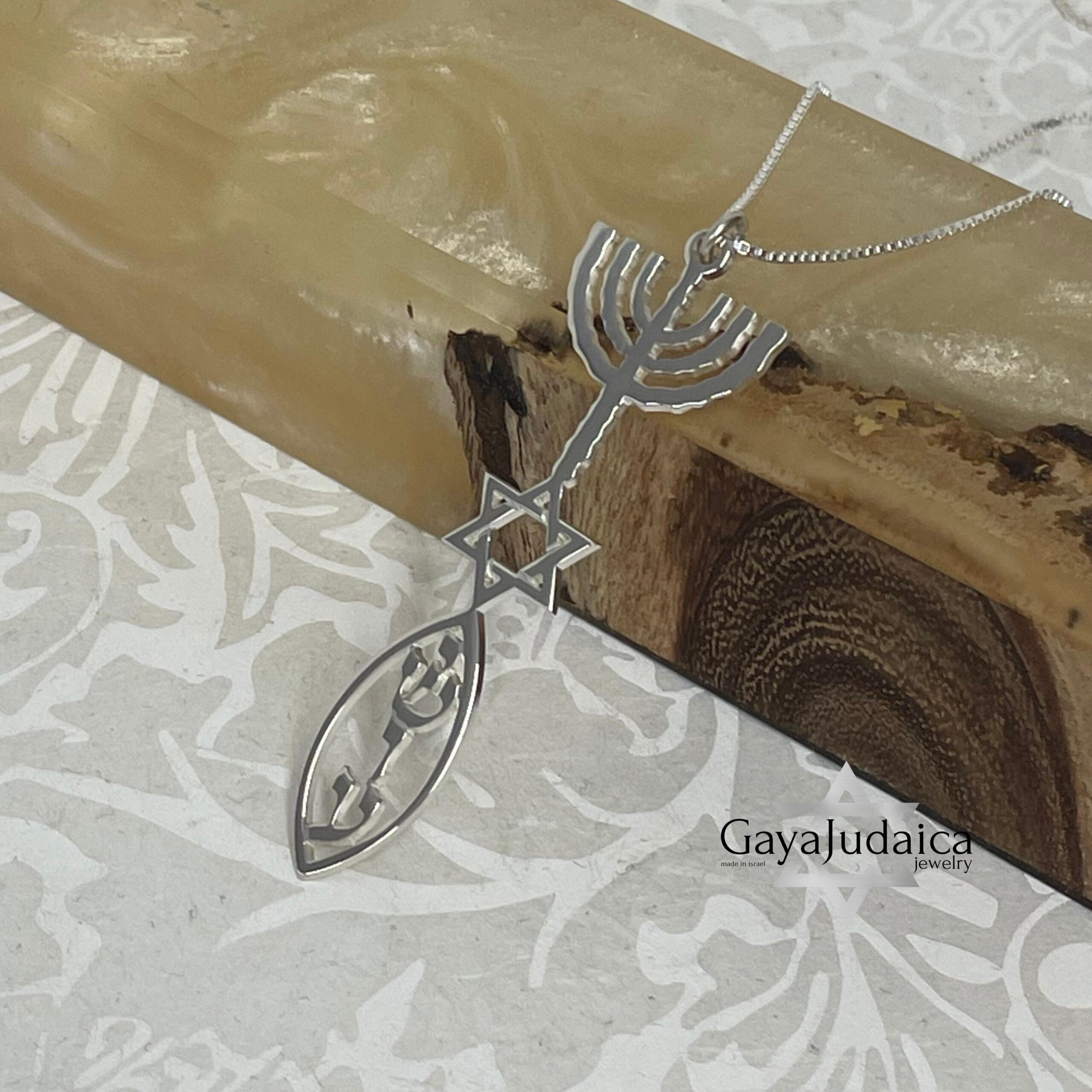 Personalized Hanukkah Menorah Fish Pendant with Star of David Personalized Hanukkah Menorah Fish Pendant with Star of David