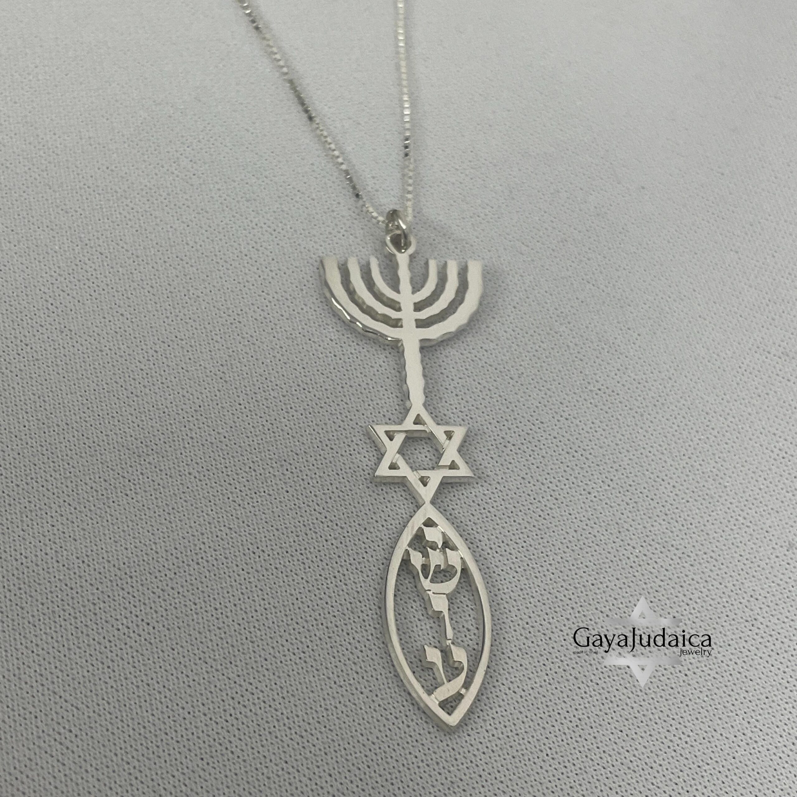 Personalized Hanukkah Menorah Fish Pendant with Star of David Personalized Hanukkah Menorah Fish Pendant with Star of David