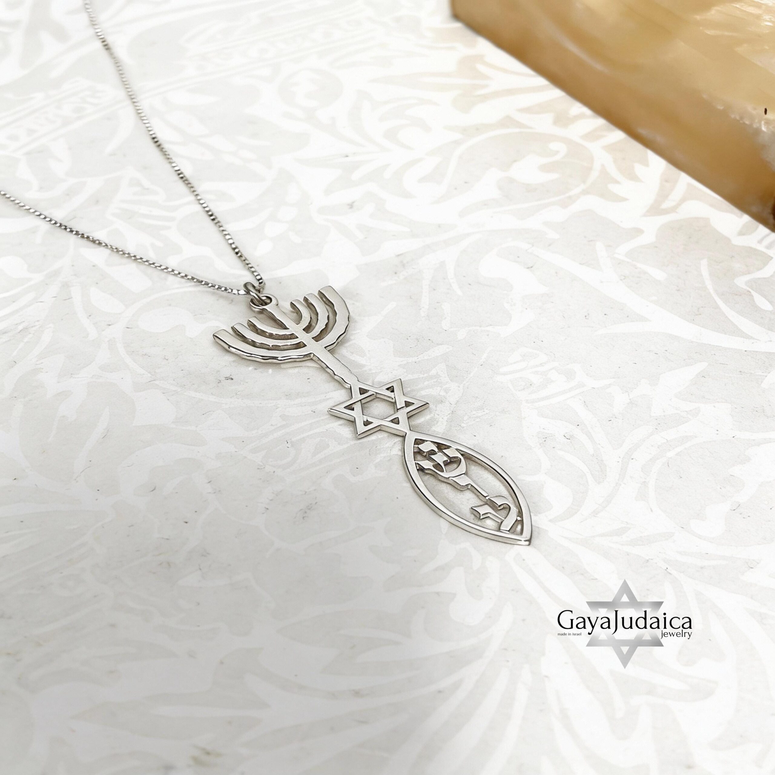 Personalized Hanukkah Menorah Fish Pendant with Star of David Personalized Hanukkah Menorah Fish Pendant with Star of David
