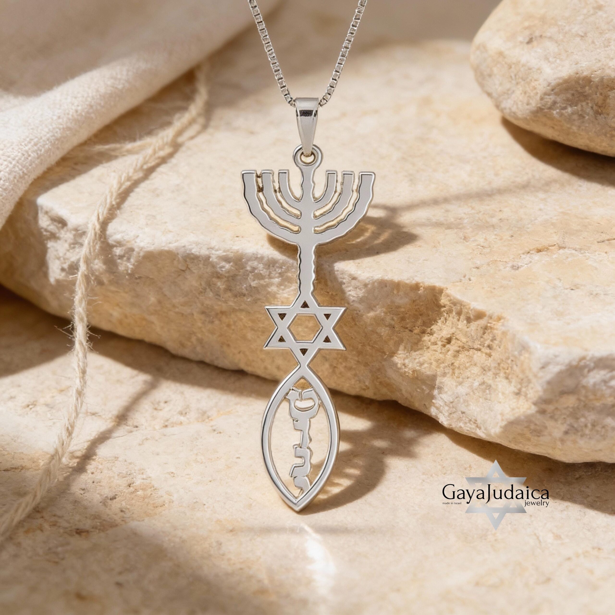 Personalized Hanukkah Menorah Fish Pendant with Star of David Personalized Hanukkah Menorah Fish Pendant with Star of David