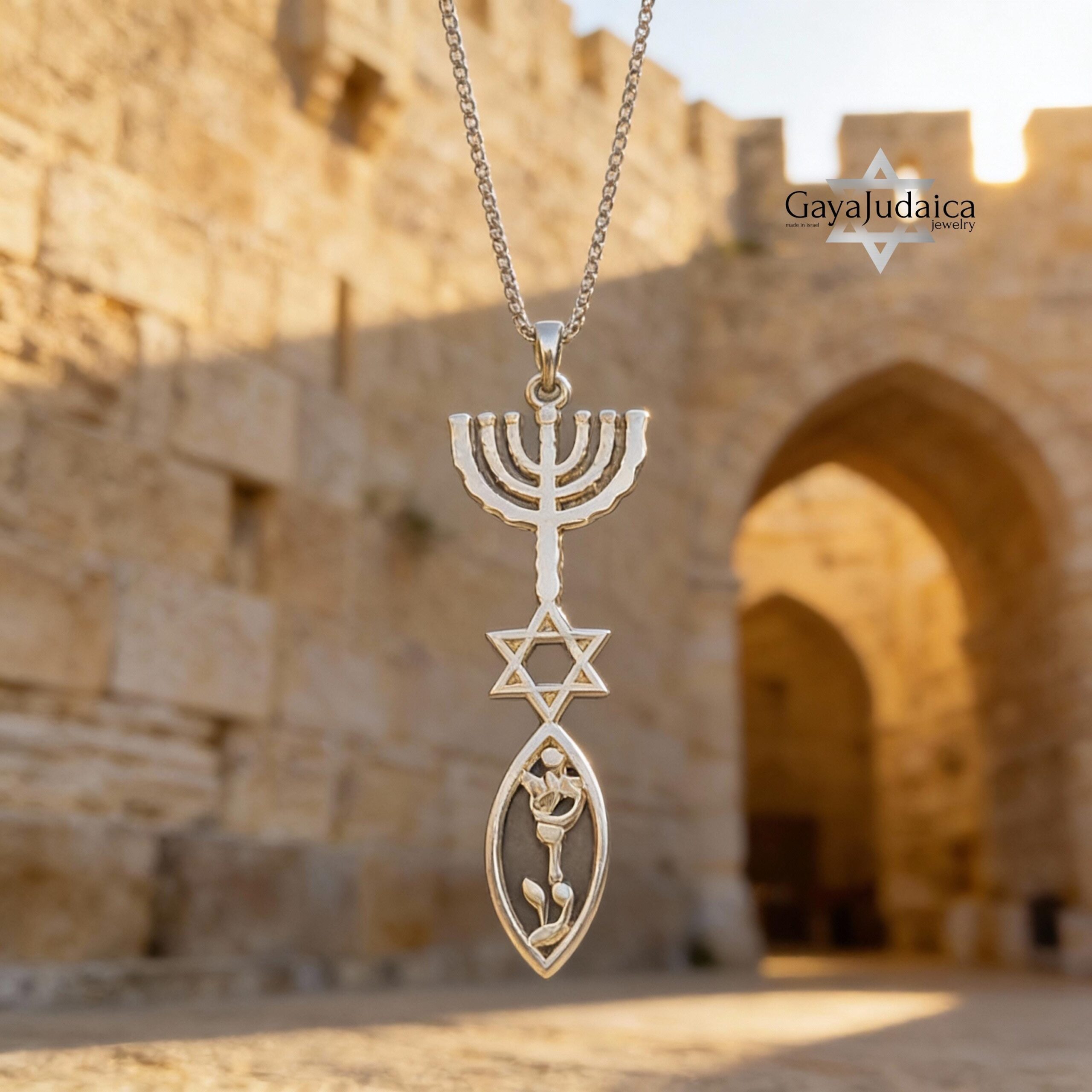 Personalized Hanukkah Menorah Fish Pendant with Star of David Personalized Hanukkah Menorah Fish Pendant with Star of David
