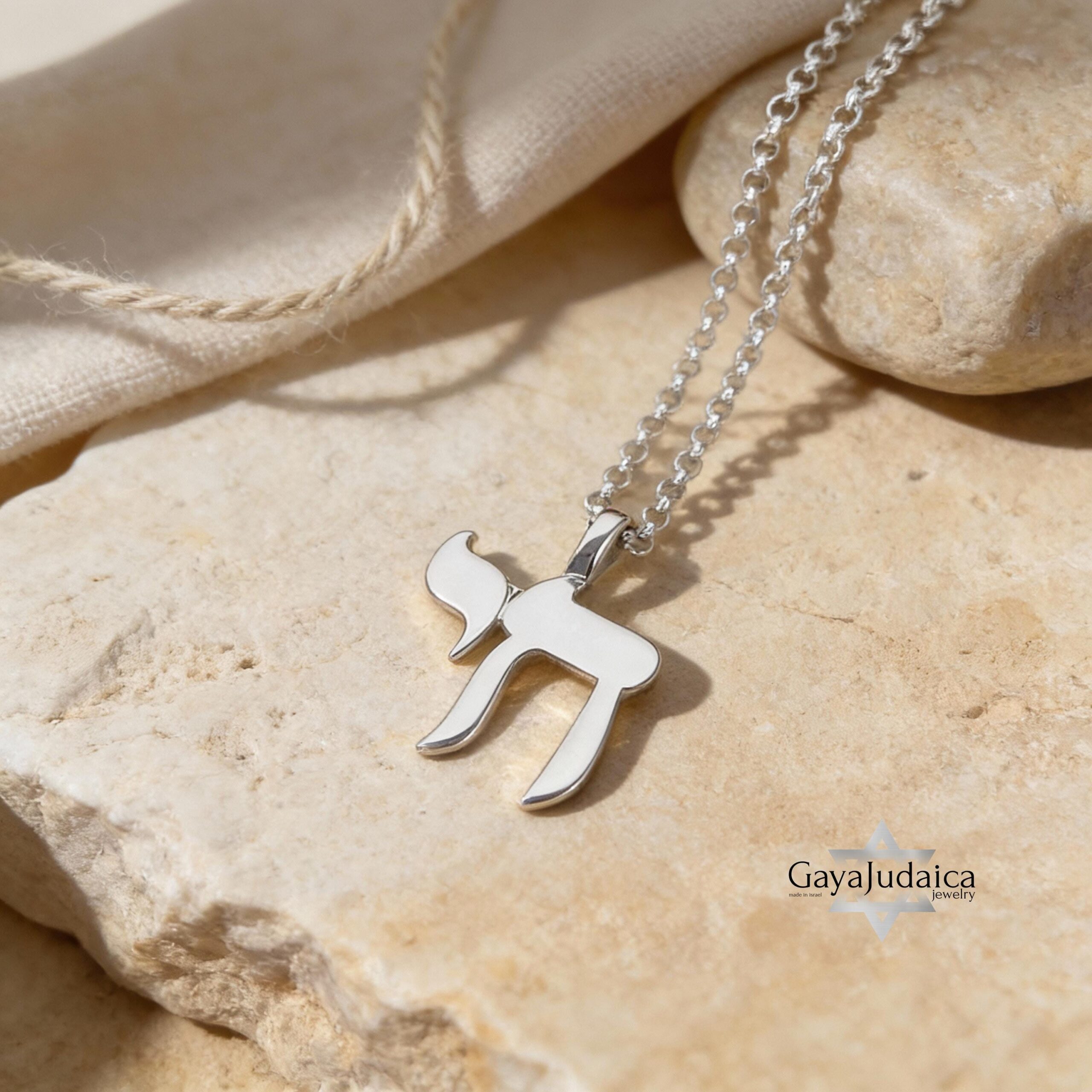 Hebrew Chai Necklace — Sterling Silver Judaica Jewelry, Israeli Gift Hebrew Chai Necklace — Sterling Silver Judaica Jewelry, Israeli Gift