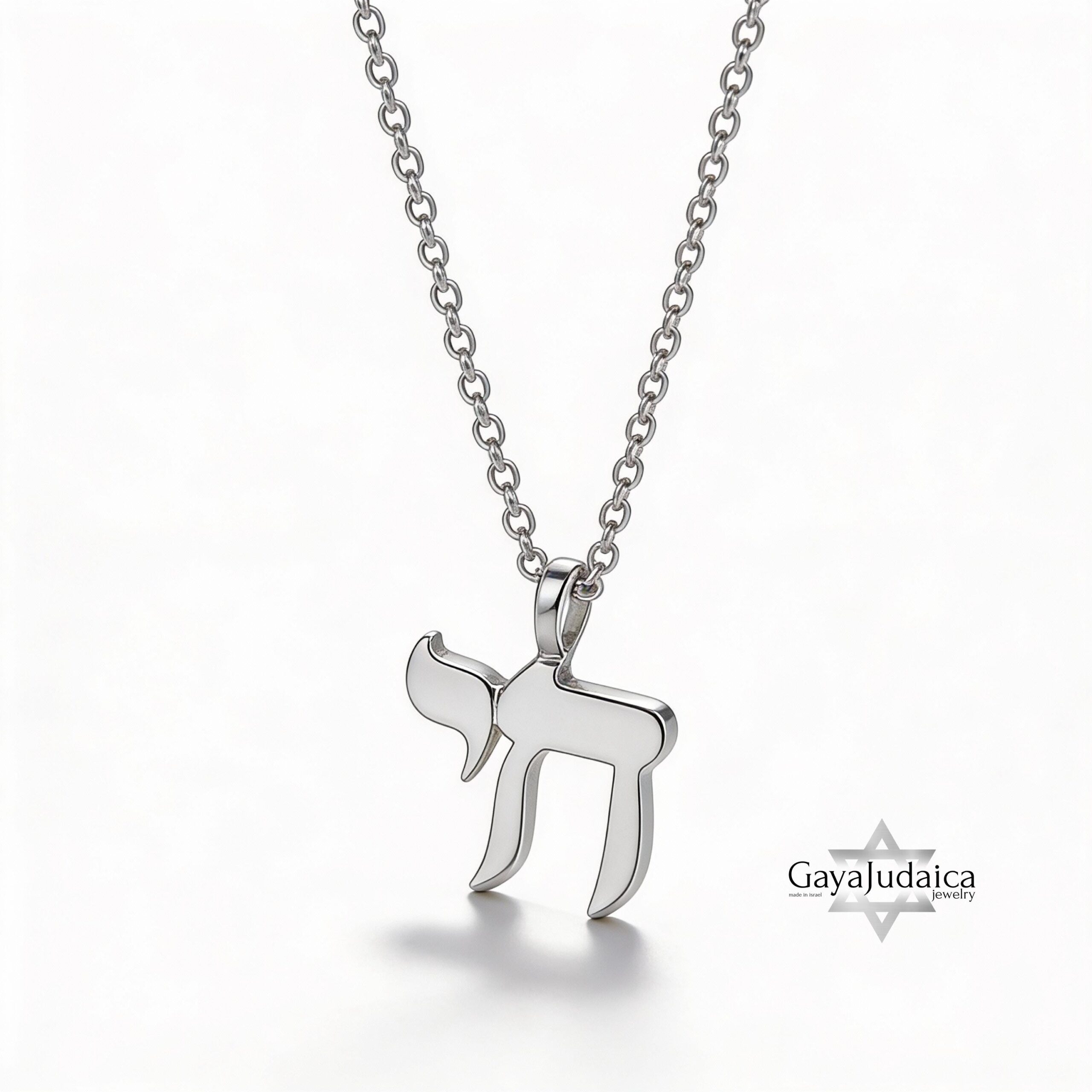 Hebrew Chai Necklace — Sterling Silver Judaica Jewelry, Israeli Gift Hebrew Chai Necklace — Sterling Silver Judaica Jewelry, Israeli Gift