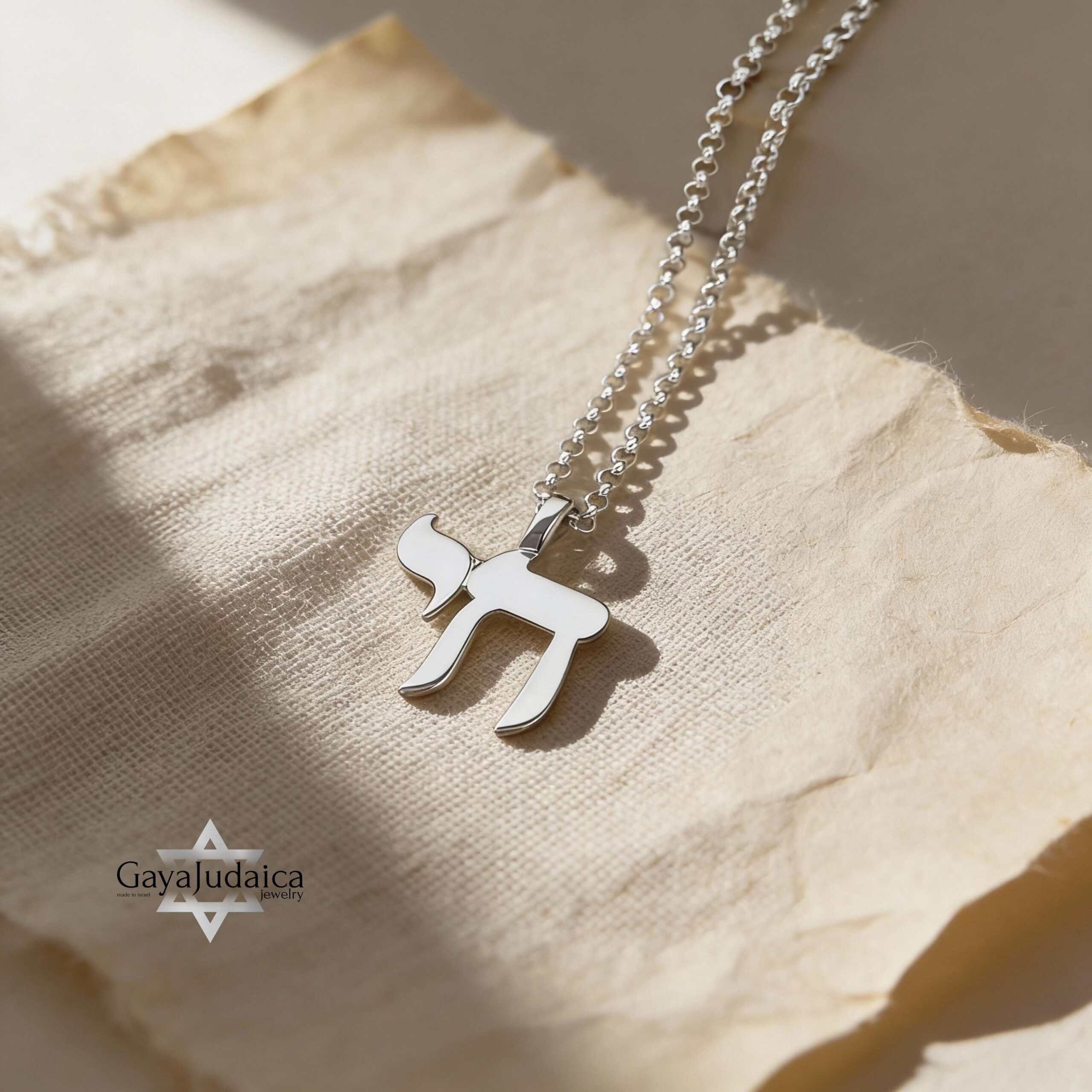 Hebrew Chai Necklace — Sterling Silver Judaica Jewelry, Israeli Gift Hebrew Chai Necklace — Sterling Silver Judaica Jewelry, Israeli Gift