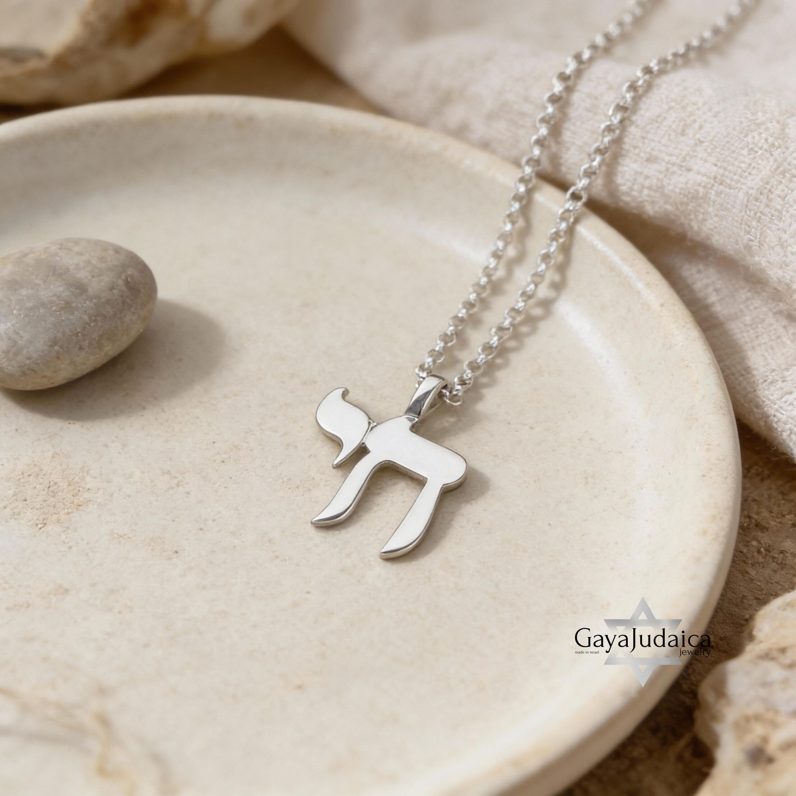 Hebrew Chai Necklace — Sterling Silver Judaica Jewelry, Israeli Gift Hebrew Chai Necklace — Sterling Silver Judaica Jewelry, Israeli Gift