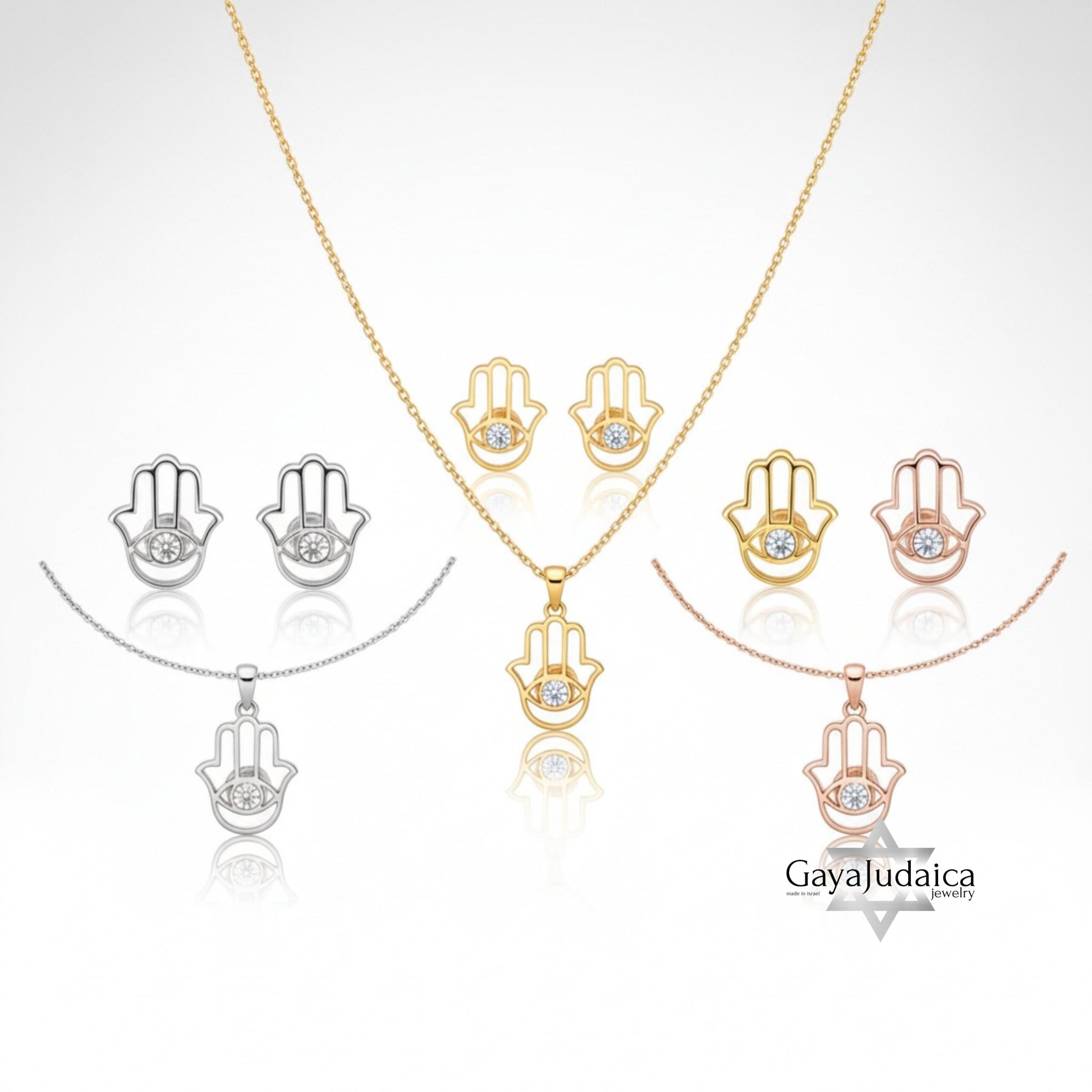 Hamsa Necklace and Earrings Set — Sterling Silver Evil Eye Protection Jewelry Hamsa Necklace and Earrings Set — Sterling Silver Evil Eye Protection Jewelry