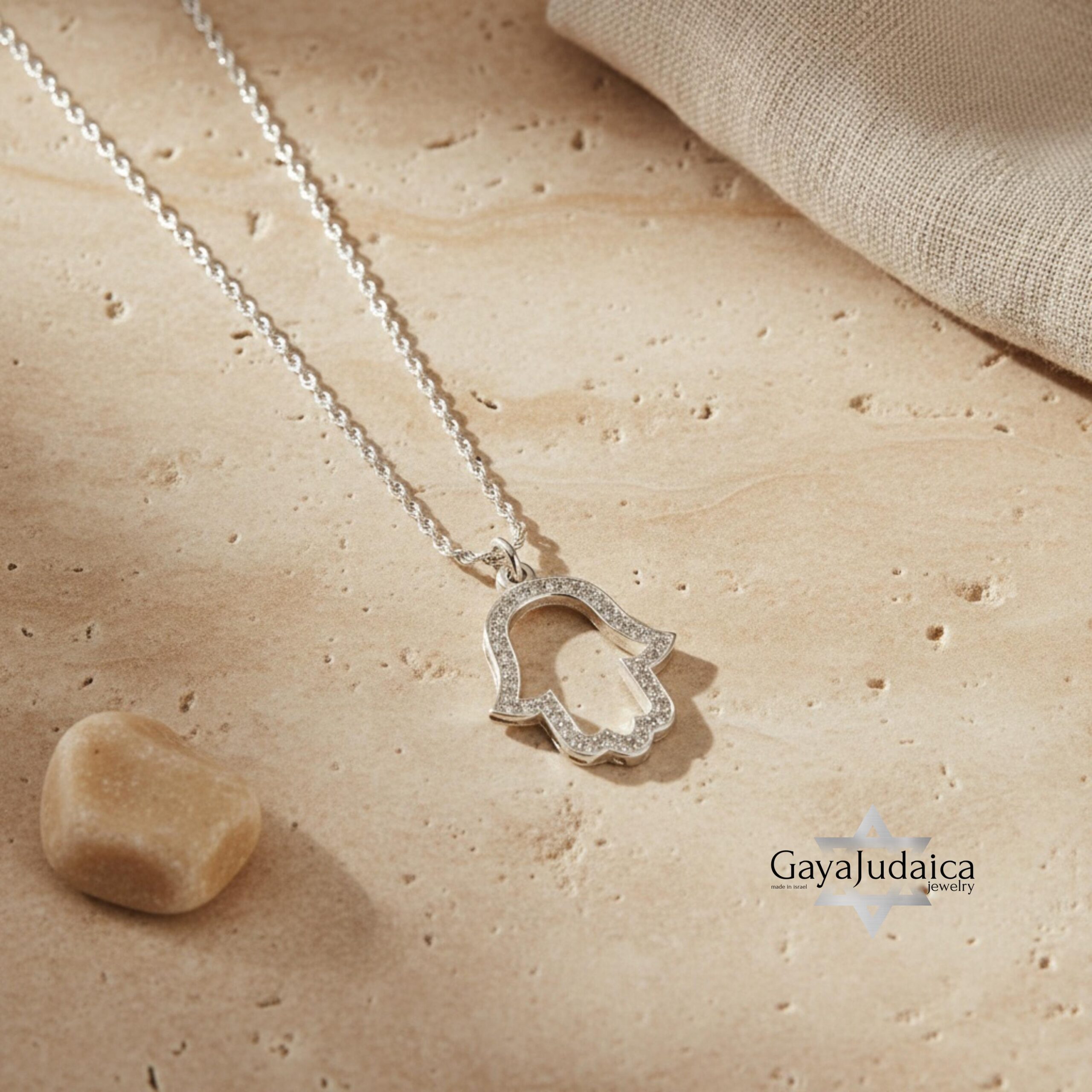 Hamsa Necklace with Zirconia — Israeli Protection Pendant Hamsa Necklace with Zirconia — Israeli Protection Pendant