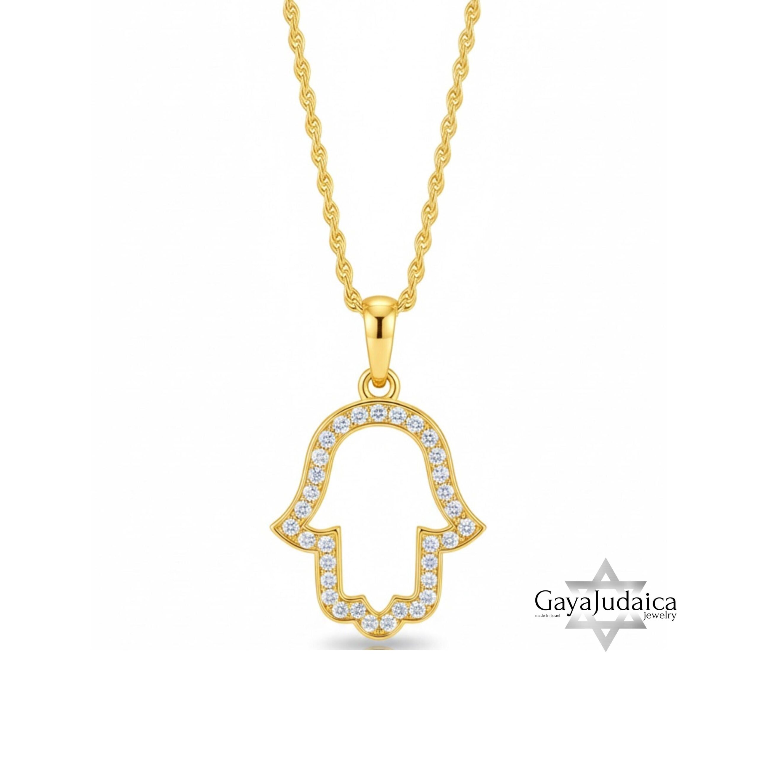 Hamsa Necklace with Zirconia — Israeli Protection Pendant Hamsa Necklace with Zirconia — Israeli Protection Pendant