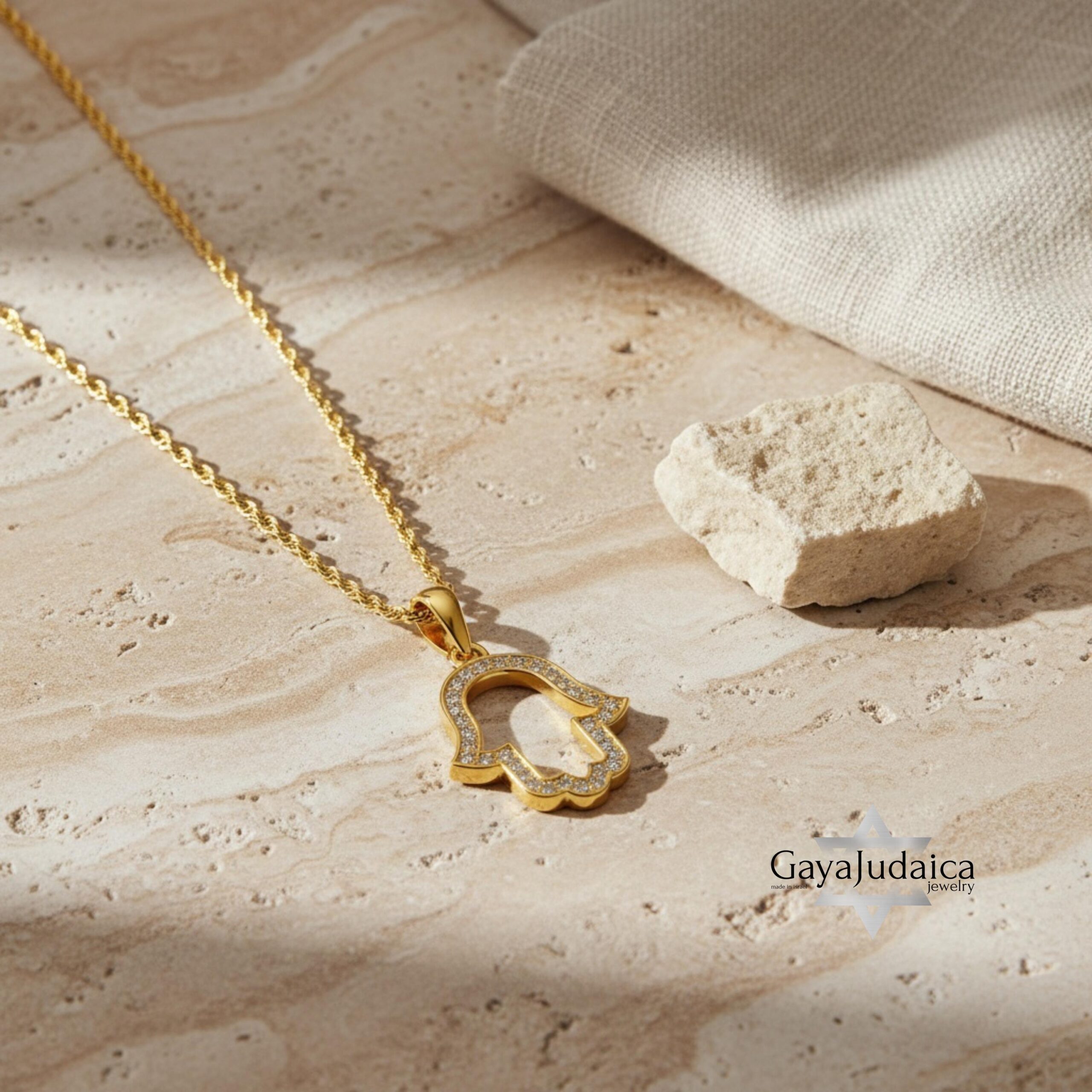 Hamsa Necklace with Zirconia — Israeli Protection Pendant Hamsa Necklace with Zirconia — Israeli Protection Pendant