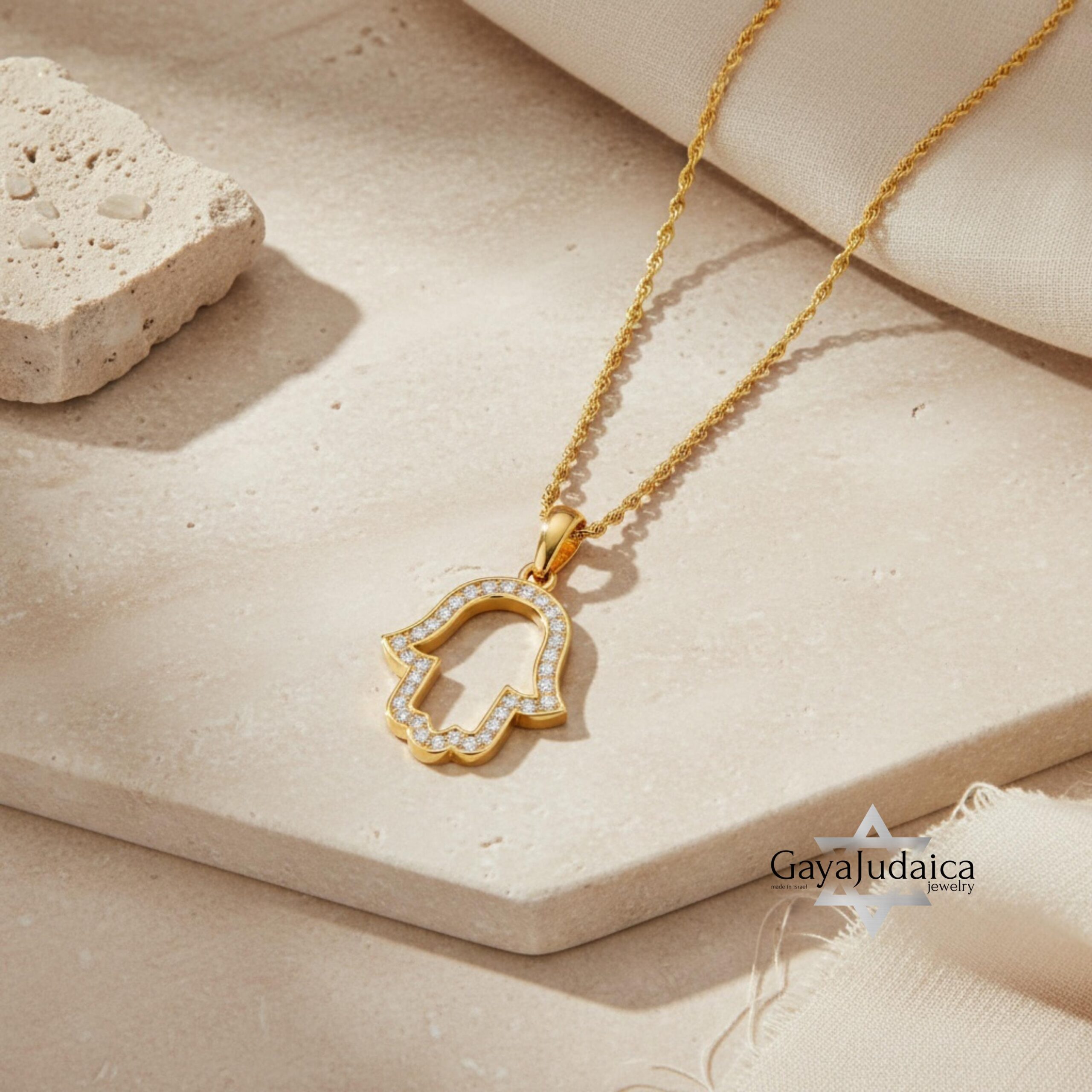 Hamsa Necklace with Zirconia — Israeli Protection Pendant Hamsa Necklace with Zirconia — Israeli Protection Pendant