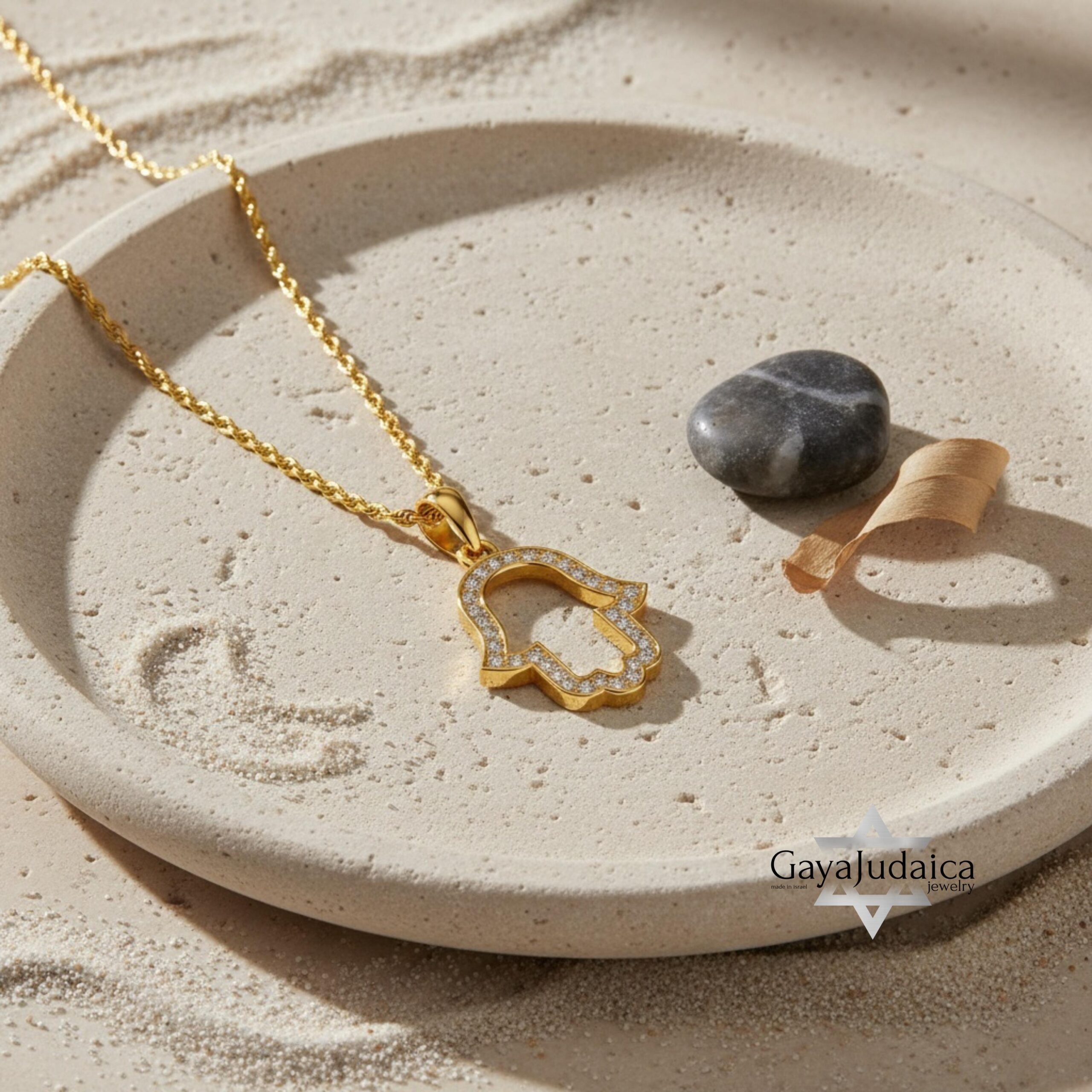 Hamsa Necklace with Zirconia — Israeli Protection Pendant Hamsa Necklace with Zirconia — Israeli Protection Pendant