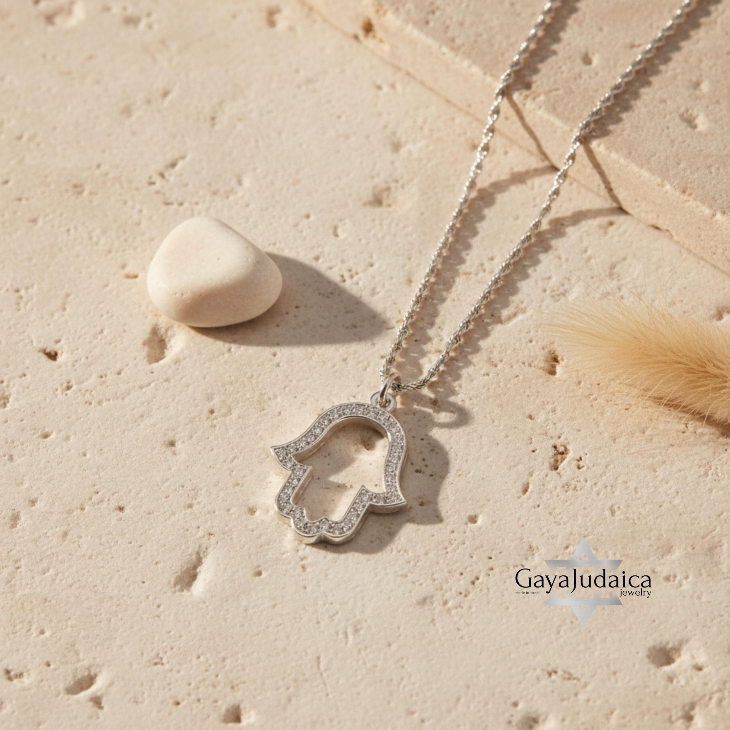 Hamsa Necklace with Zirconia — Israeli Protection Pendant Hamsa Necklace with Zirconia — Israeli Protection Pendant
