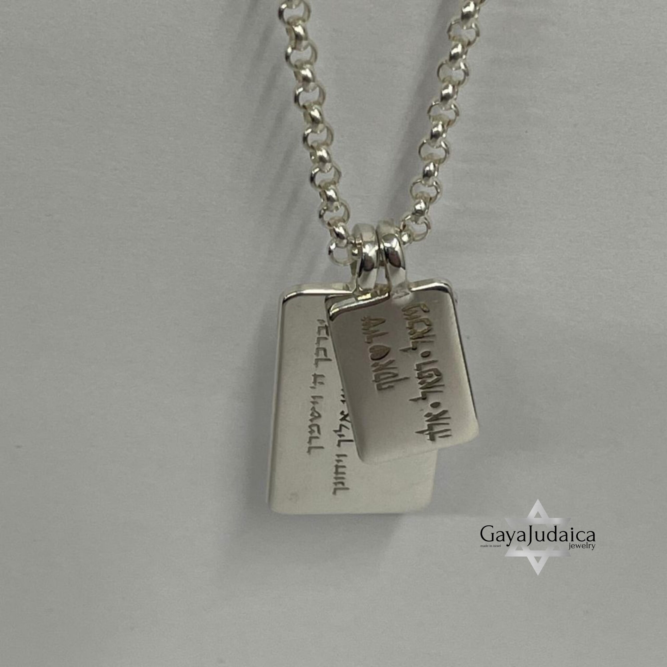 Custom Hebrew Double Tag Necklace — Sterling Silver Engraved Personalized Pendant Custom Hebrew Double Tag Necklace — Sterling Silver Engraved Personalized Pendant
