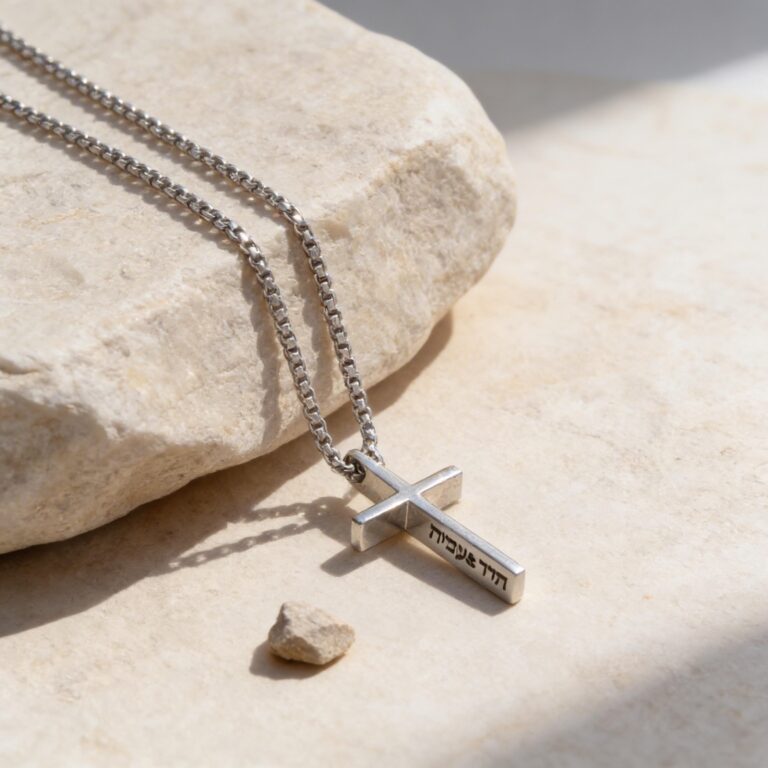 3D Cross Pendant Necklace Stainless Steel — main photo, handmade in Israel