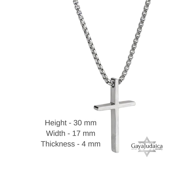 3D Cross Pendant Necklace Stainless Steel — detail view, handmade in Israel