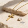 3D Cross Pendant Necklace Stainless Steel — dark surface composition, handmade in Israel