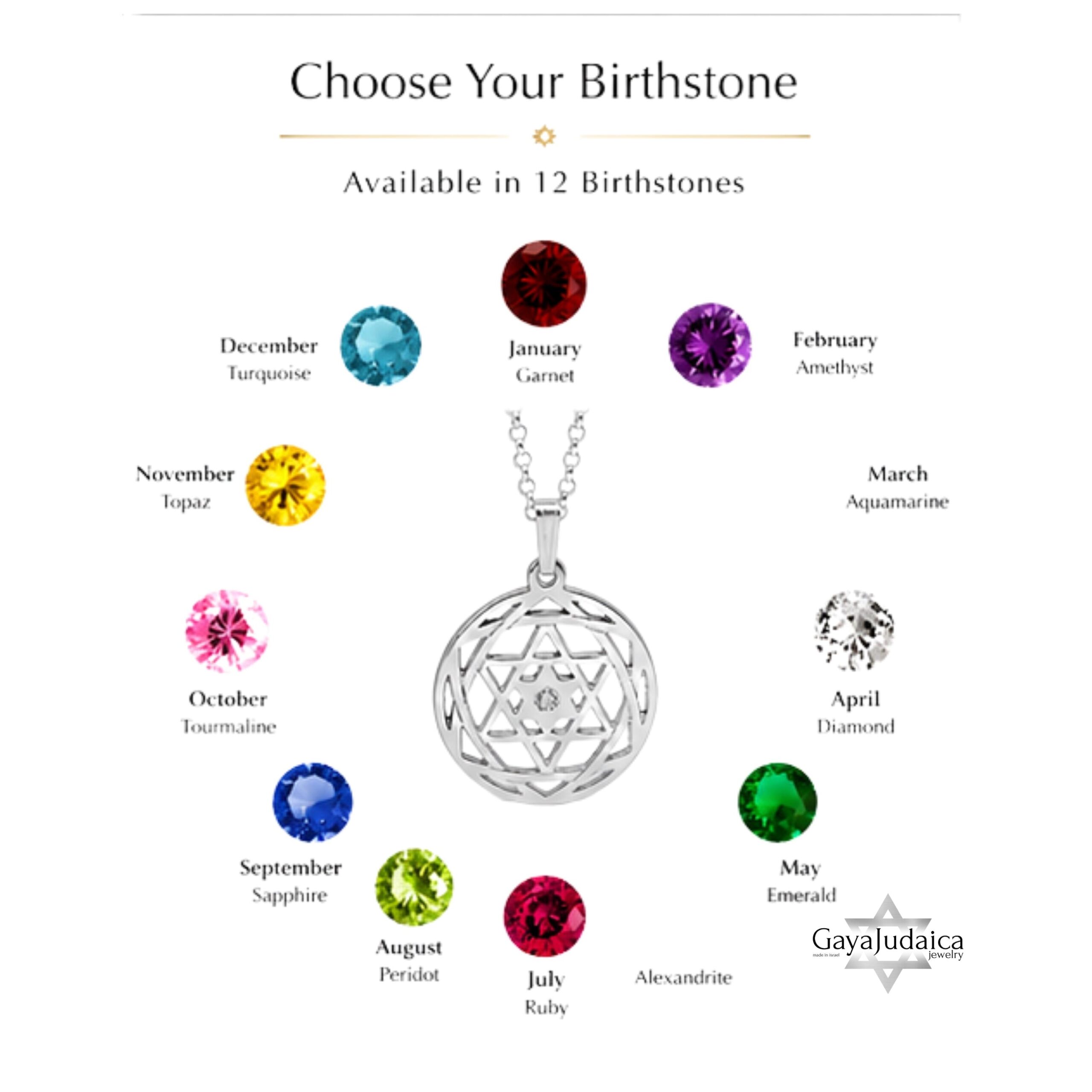 Custom Star of David Birthstone Pendant — Personalized Israeli Necklace Custom Star of David Birthstone Pendant — Personalized Israeli Necklace