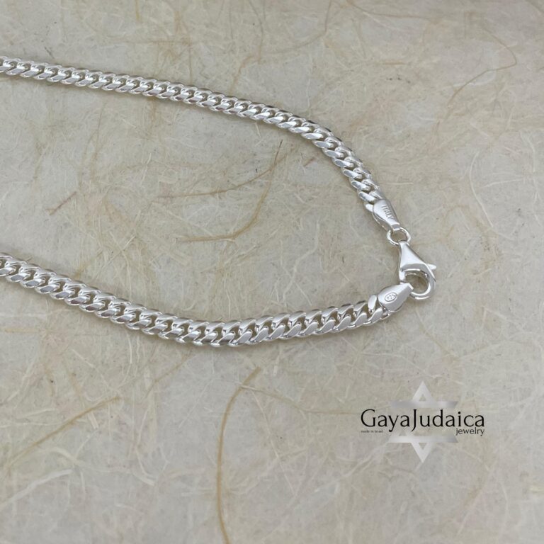 925 Sterling Silver Cuban Link Chain Mens — detail view, handmade in Israel