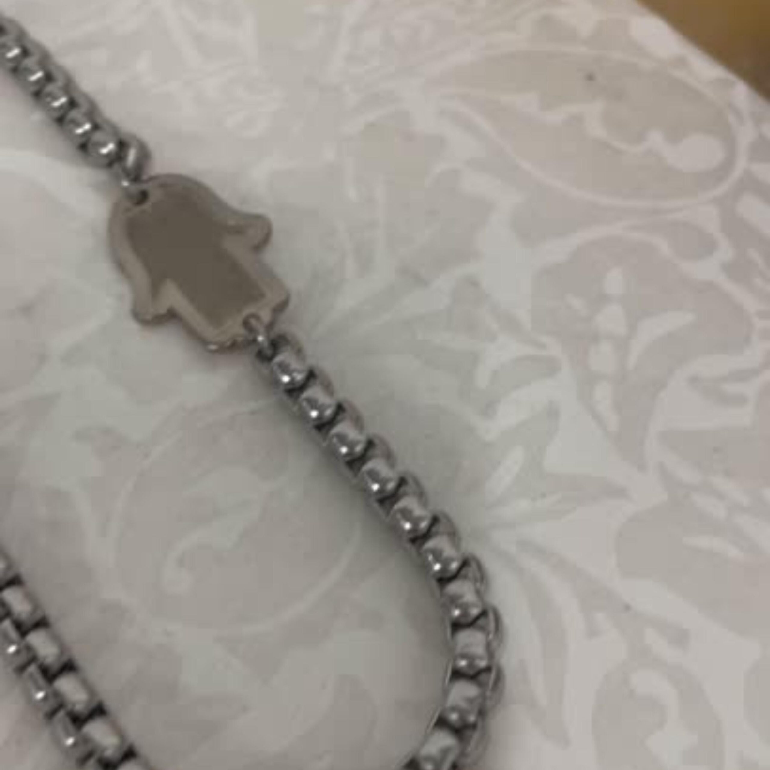Blackened Silver Hamsa Bracelet — Stainless Steel Chain, Mens Judaica from Israel Blackened Silver Hamsa Bracelet — Stainless Steel Chain, Mens Judaica from Israel