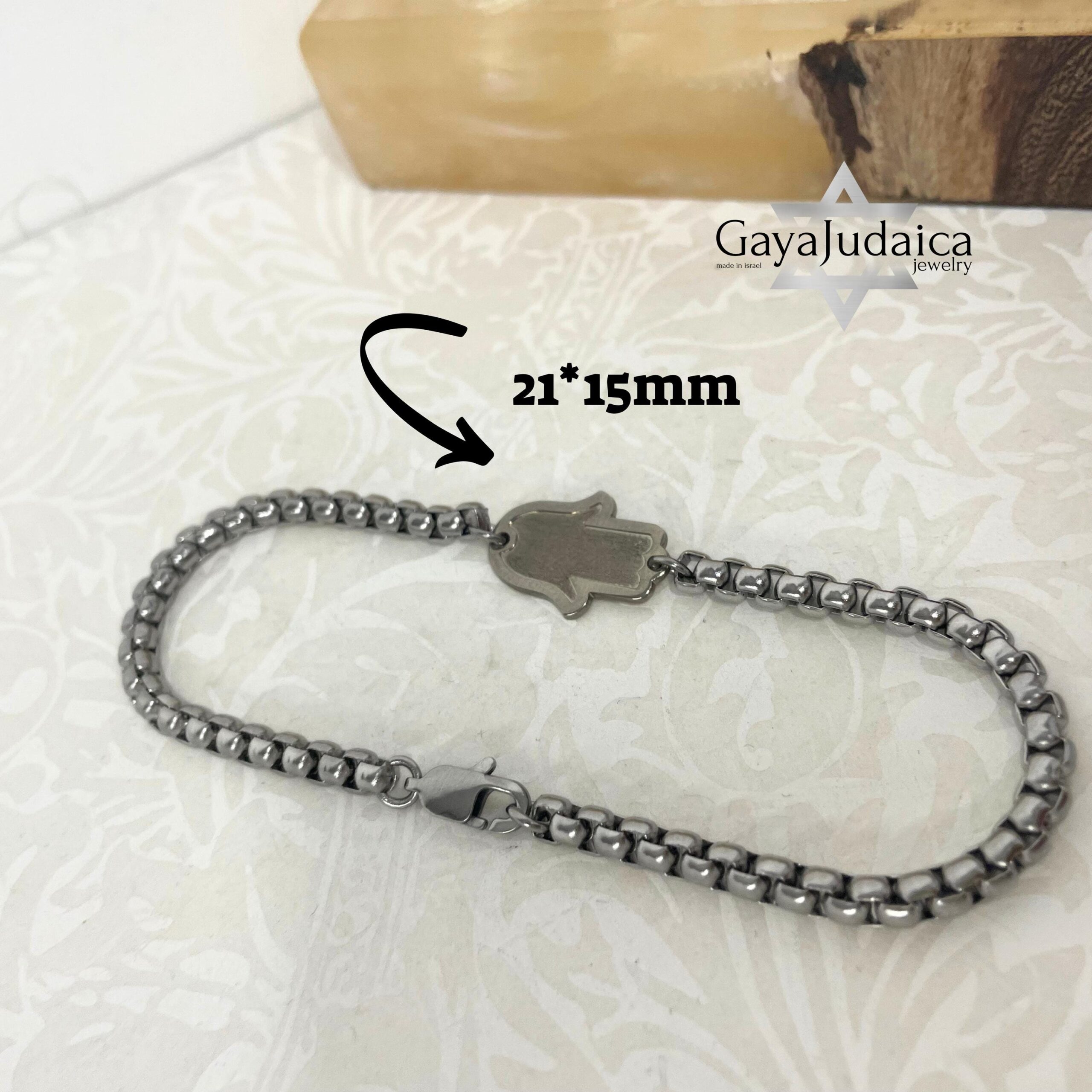 Blackened Silver Hamsa Bracelet — Stainless Steel Chain, Mens Judaica from Israel Blackened Silver Hamsa Bracelet — Stainless Steel Chain, Mens Judaica from Israel