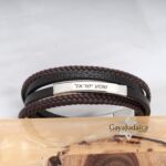 Custom Engraved Braided Leather Bracelet — Hebrew Men's Jewelry, Jewish Gift