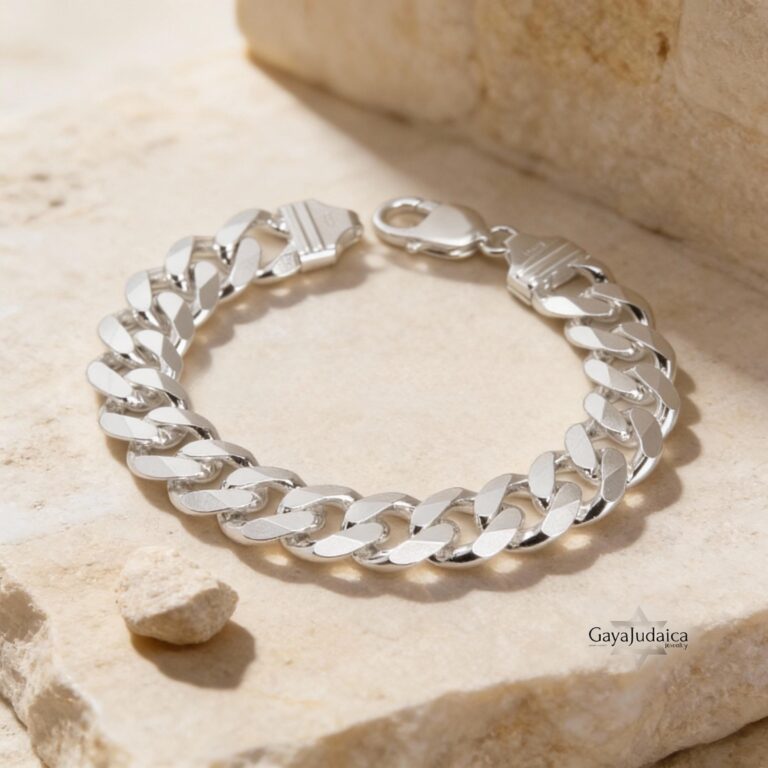 Chunky Sterling Silver Cuban Bracelet Mens — main photo, handmade in Israel