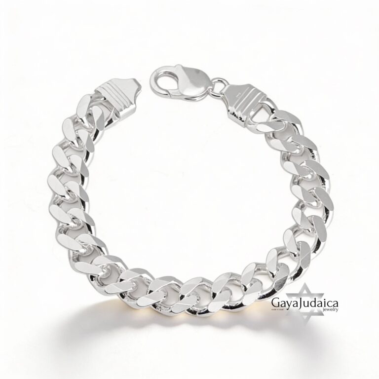 Chunky Sterling Silver Cuban Bracelet Mens — detail view, handmade in Israel