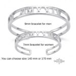 Couple Roman Numeral Cuff Bangle Set — Sterling Silver Pair, 7mm + 9mm