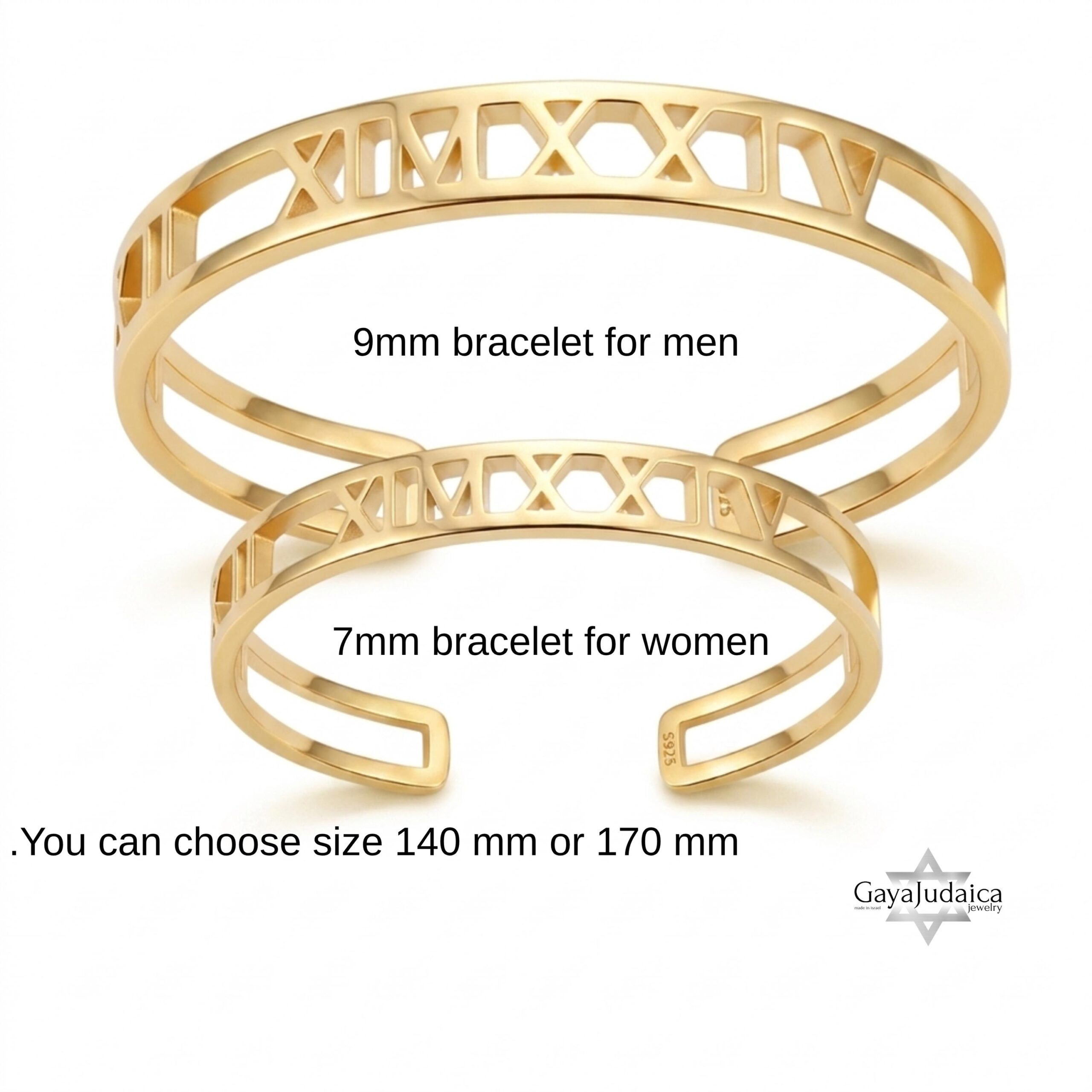 Couple Roman Numeral Cuff Bangle Set — Sterling Silver Pair, 7mm + 9mm Couple Roman Numeral Cuff Bangle Set — Sterling Silver Pair, 7mm + 9mm