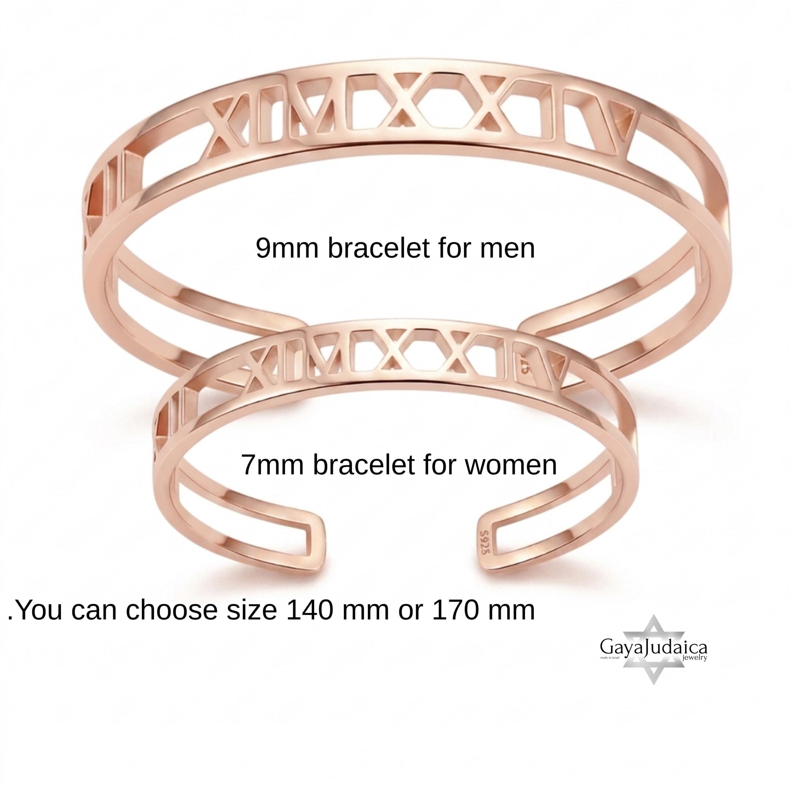 Couple Roman Numeral Cuff Bangle Set — Sterling Silver Pair, 7mm + 9mm Couple Roman Numeral Cuff Bangle Set — Sterling Silver Pair, 7mm + 9mm