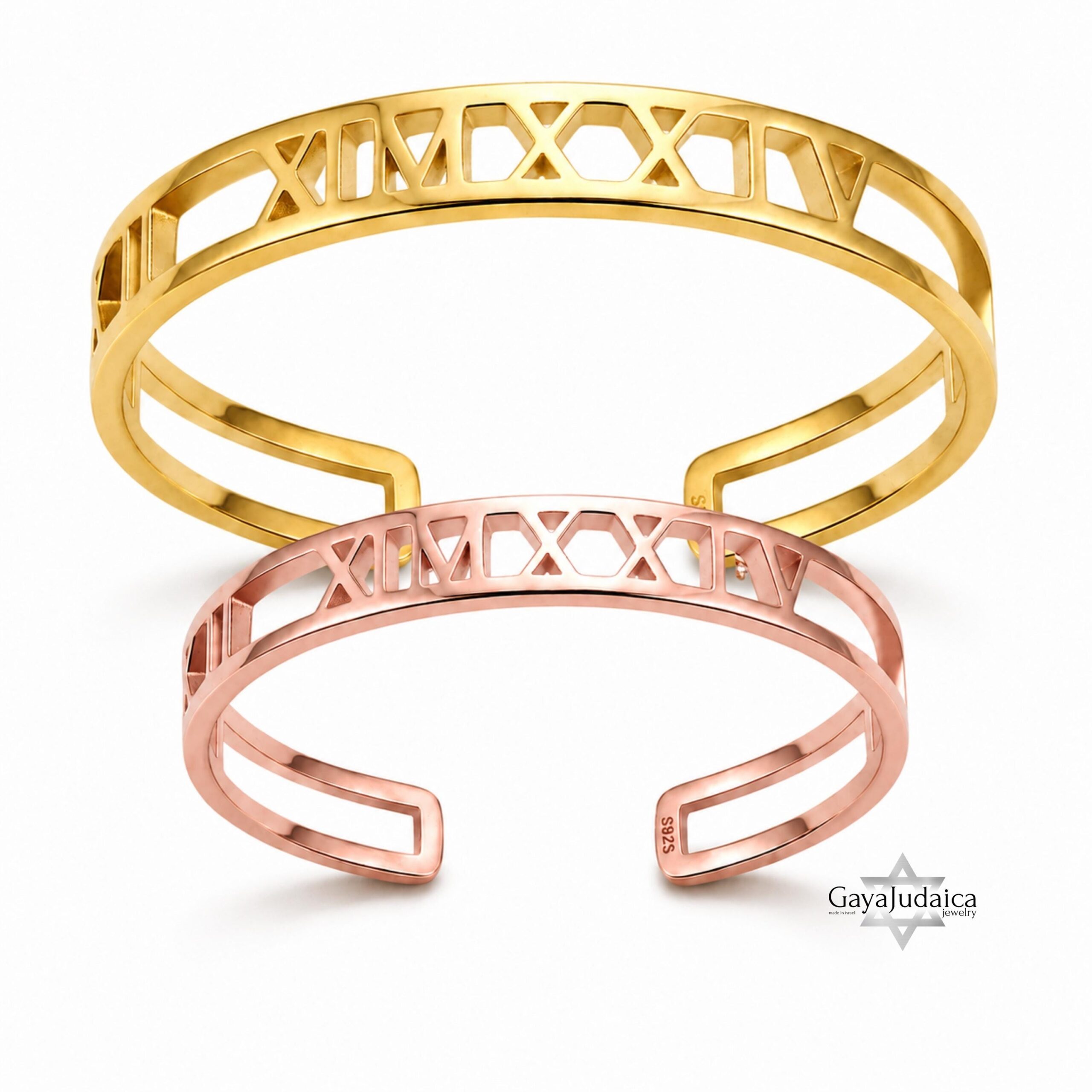 Couple Roman Numeral Cuff Bangle Set — Sterling Silver Pair, 7mm + 9mm Couple Roman Numeral Cuff Bangle Set — Sterling Silver Pair, 7mm + 9mm