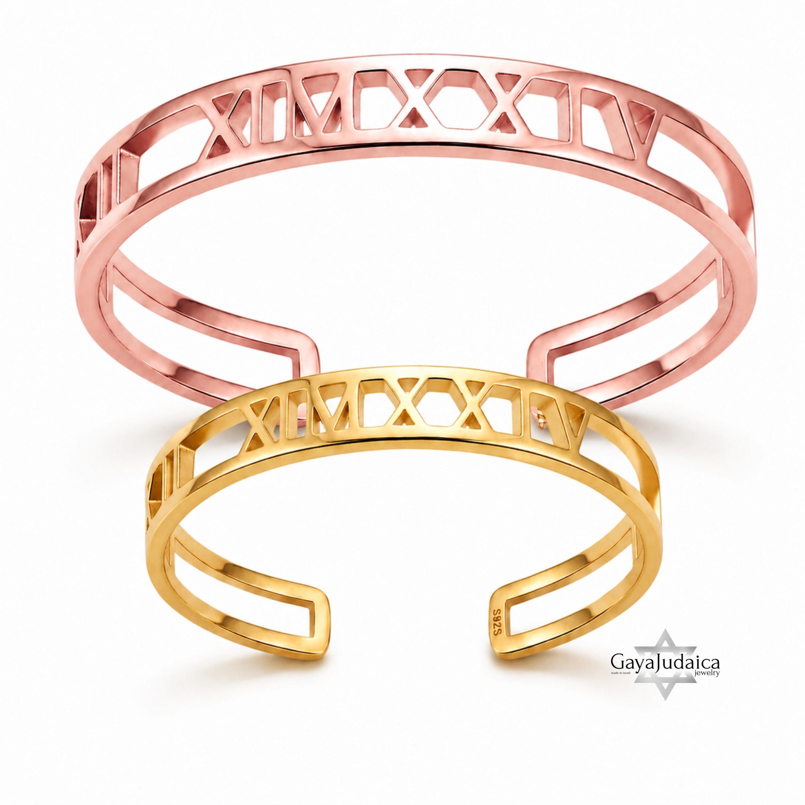 Couple Roman Numeral Cuff Bangle Set — Sterling Silver Pair, 7mm + 9mm Couple Roman Numeral Cuff Bangle Set — Sterling Silver Pair, 7mm + 9mm
