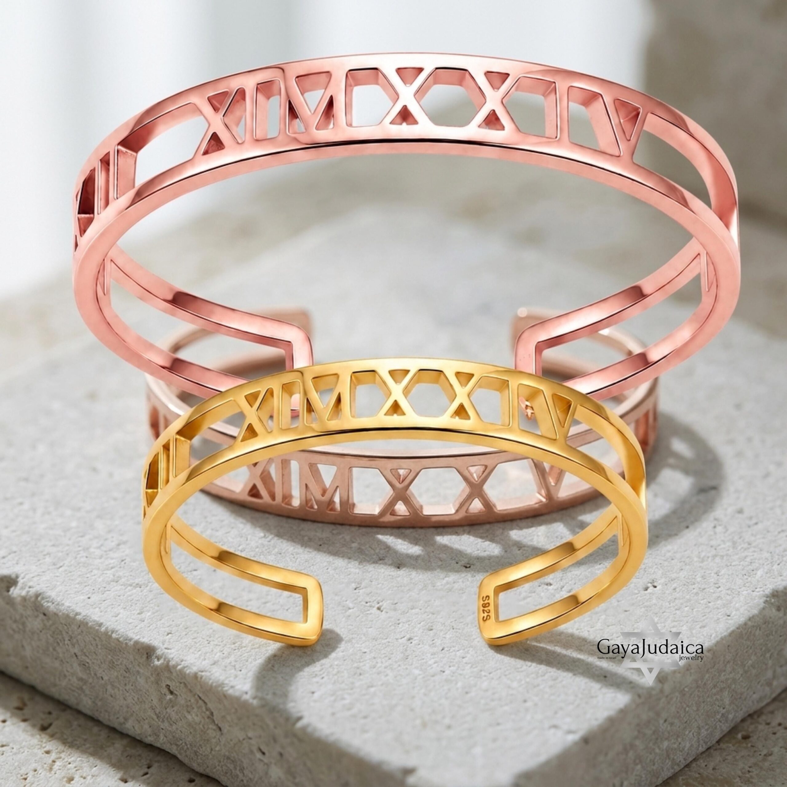 Couple Roman Numeral Cuff Bangle Set — Sterling Silver Pair, 7mm + 9mm Couple Roman Numeral Cuff Bangle Set — Sterling Silver Pair, 7mm + 9mm