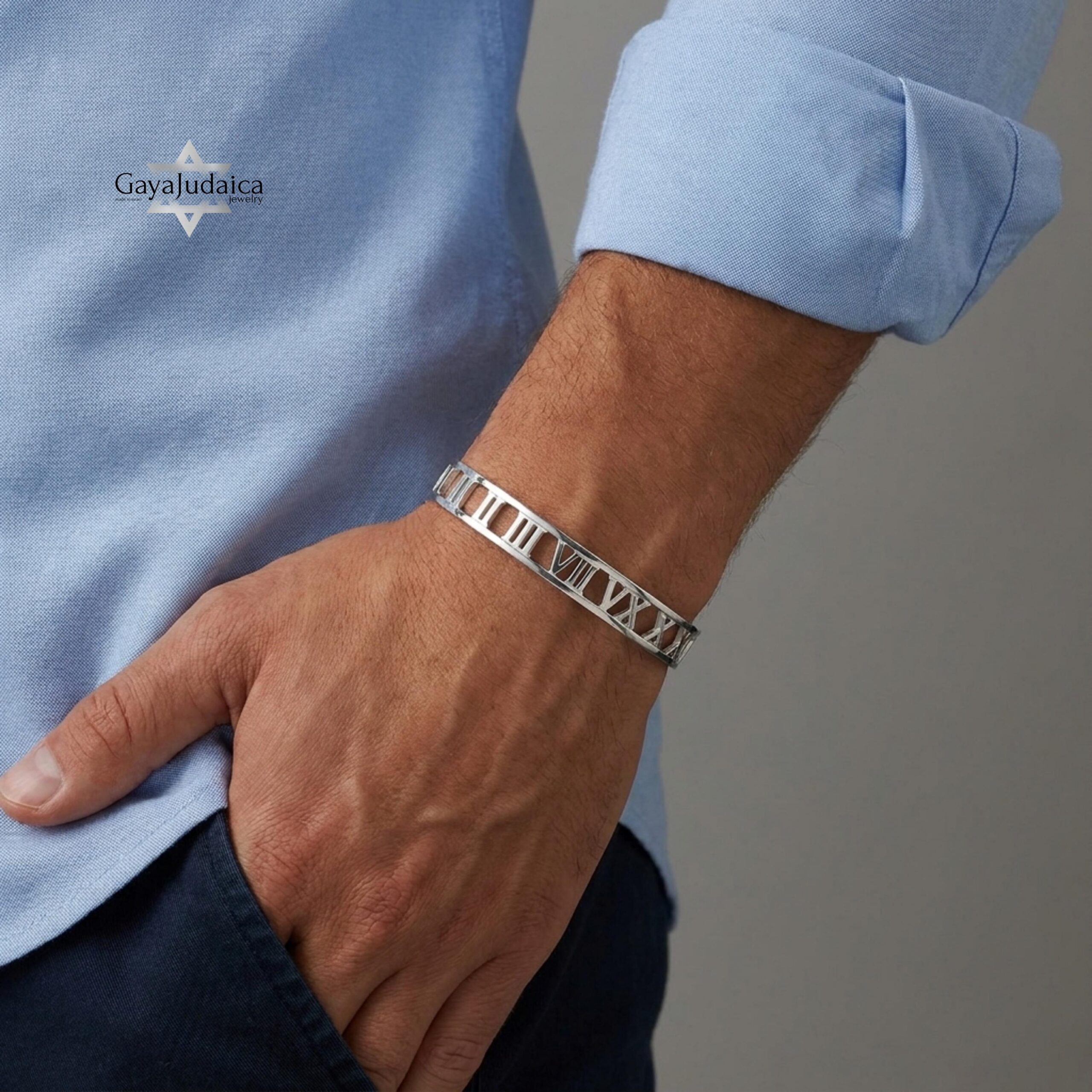 Couple Roman Numeral Cuff Bangle Set — Sterling Silver Pair, 7mm + 9mm Couple Roman Numeral Cuff Bangle Set — Sterling Silver Pair, 7mm + 9mm