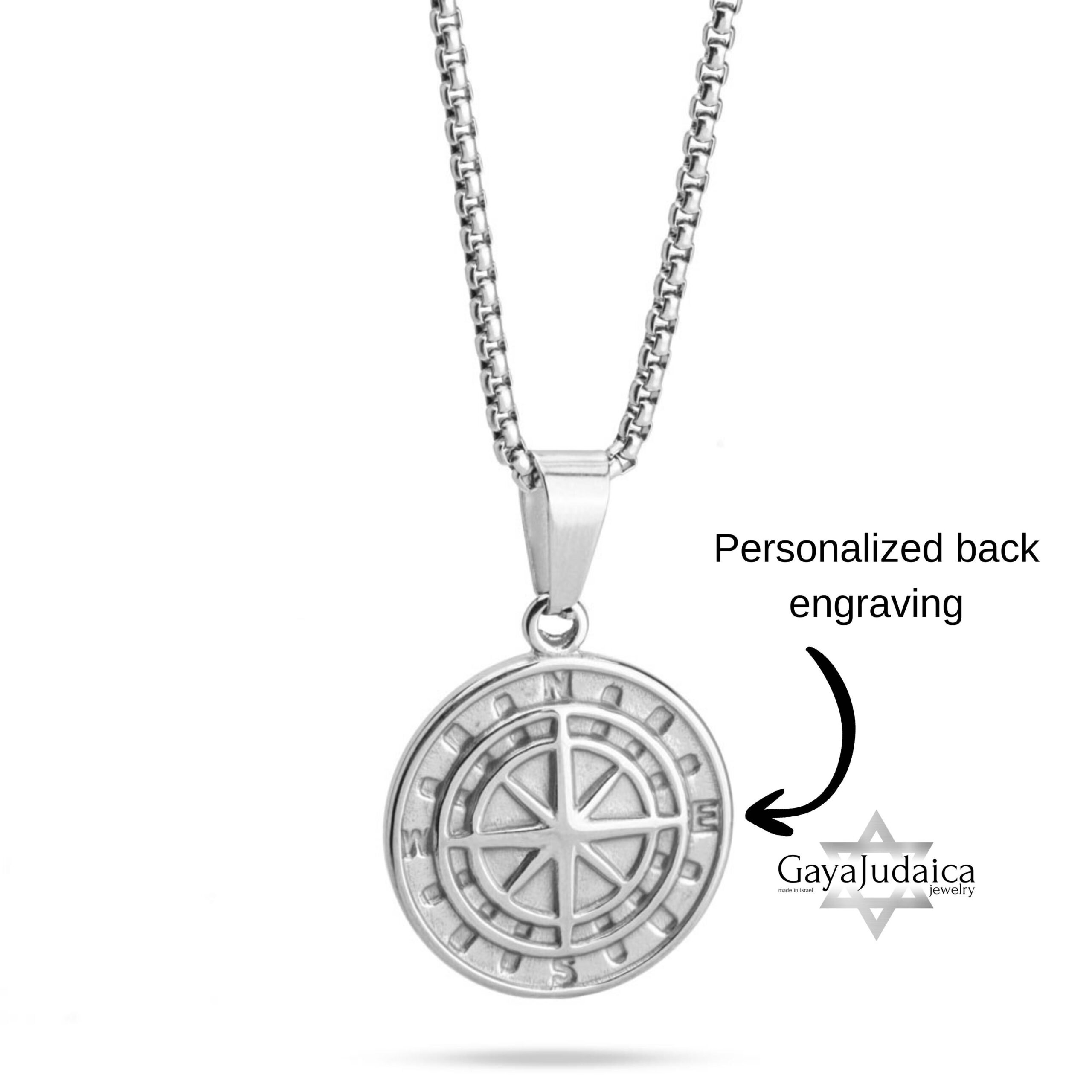 Custom Compass Necklace — Engraved Stainless Steel Pendant, Silver or Gold Custom Compass Necklace — Engraved Stainless Steel Pendant, Silver or Gold