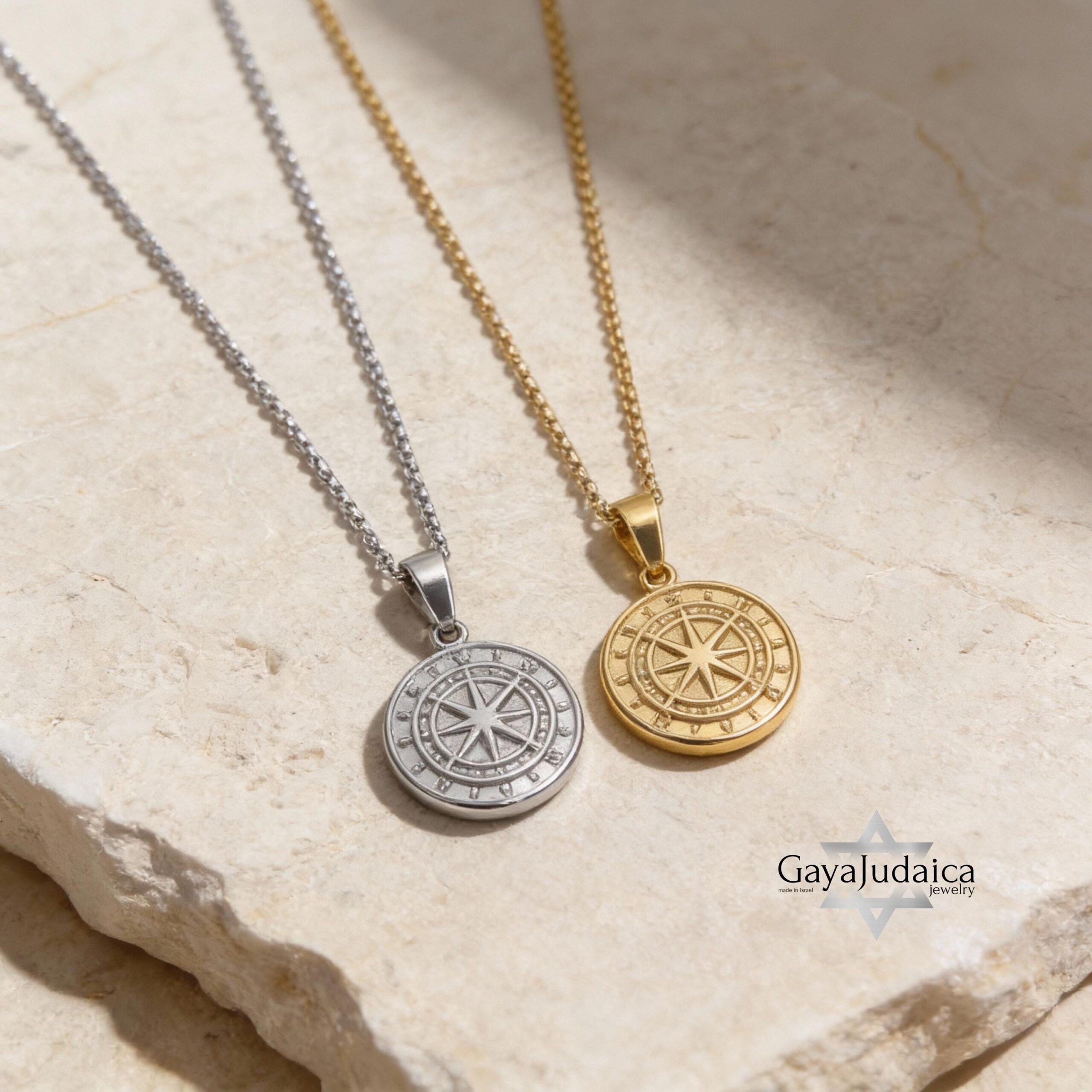 Custom Compass Necklace — Engraved Stainless Steel Pendant, Silver or Gold Custom Compass Necklace — Engraved Stainless Steel Pendant, Silver or Gold
